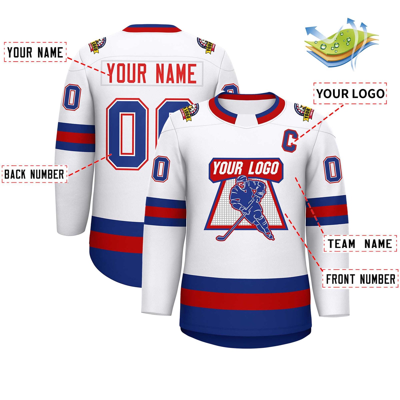 Custom White Red White-Royal Classic Style Hockey Jersey