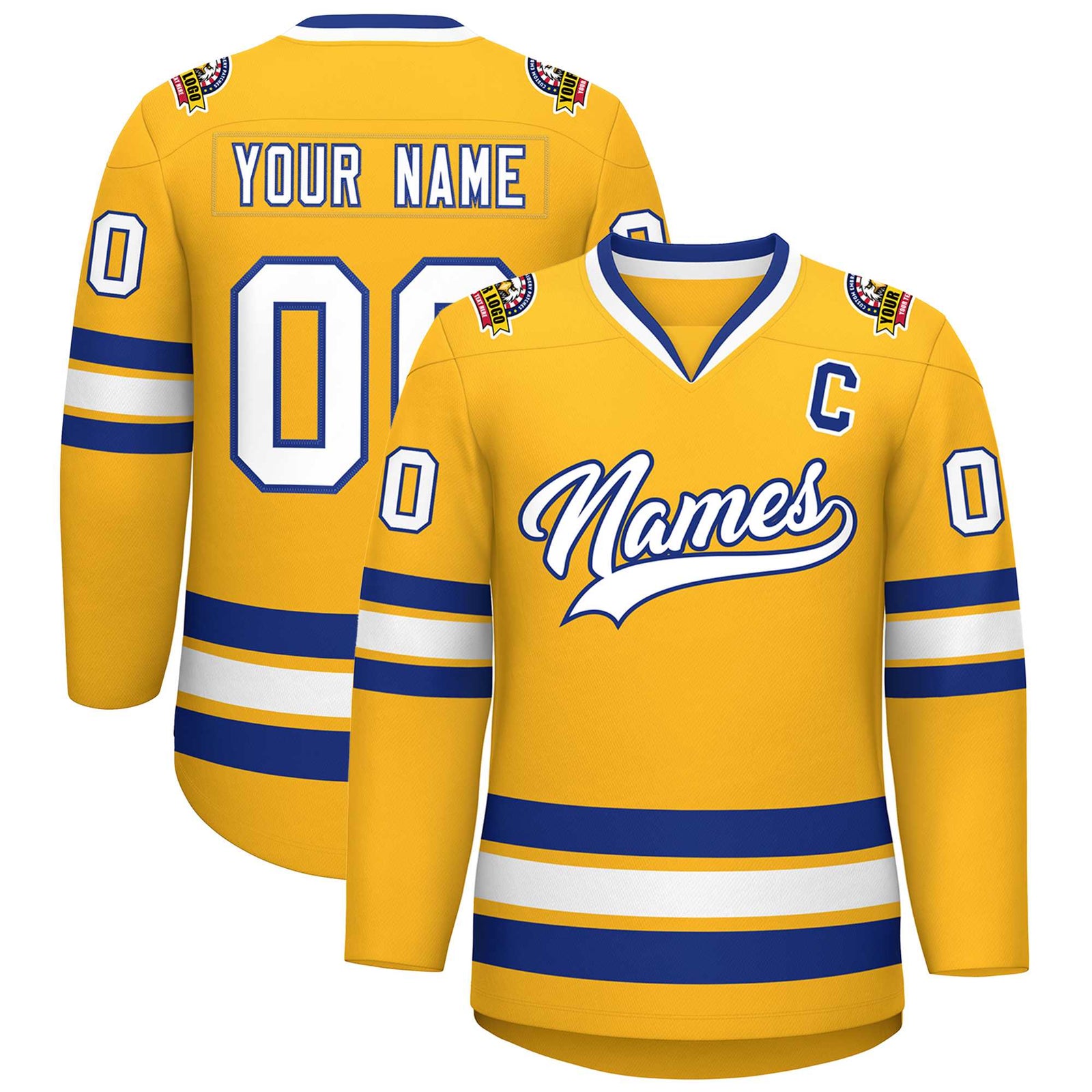Custom Gold White-Royal Classic Style Hockey Jersey