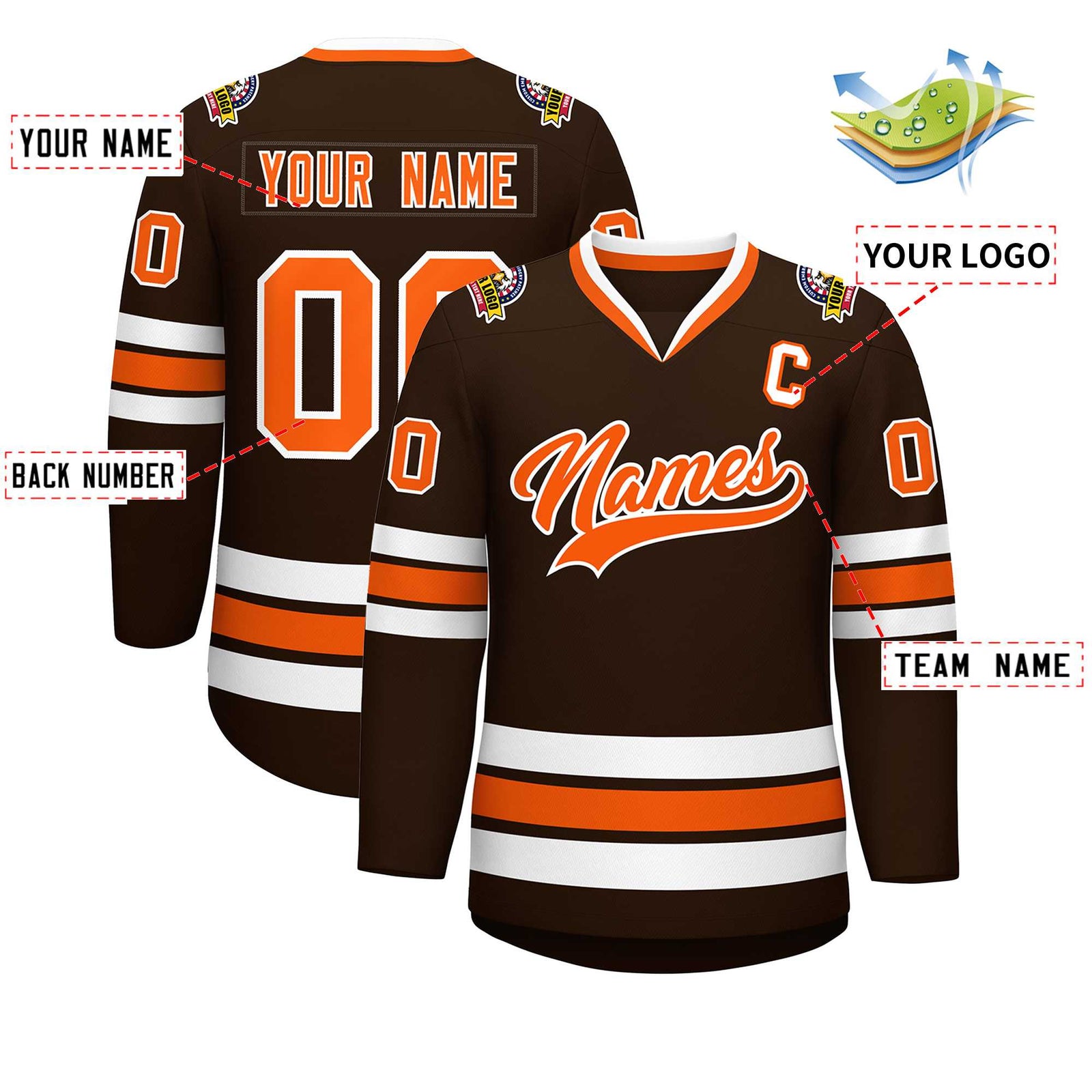 Custom Brown Orange-White Classic Style Hockey Jersey