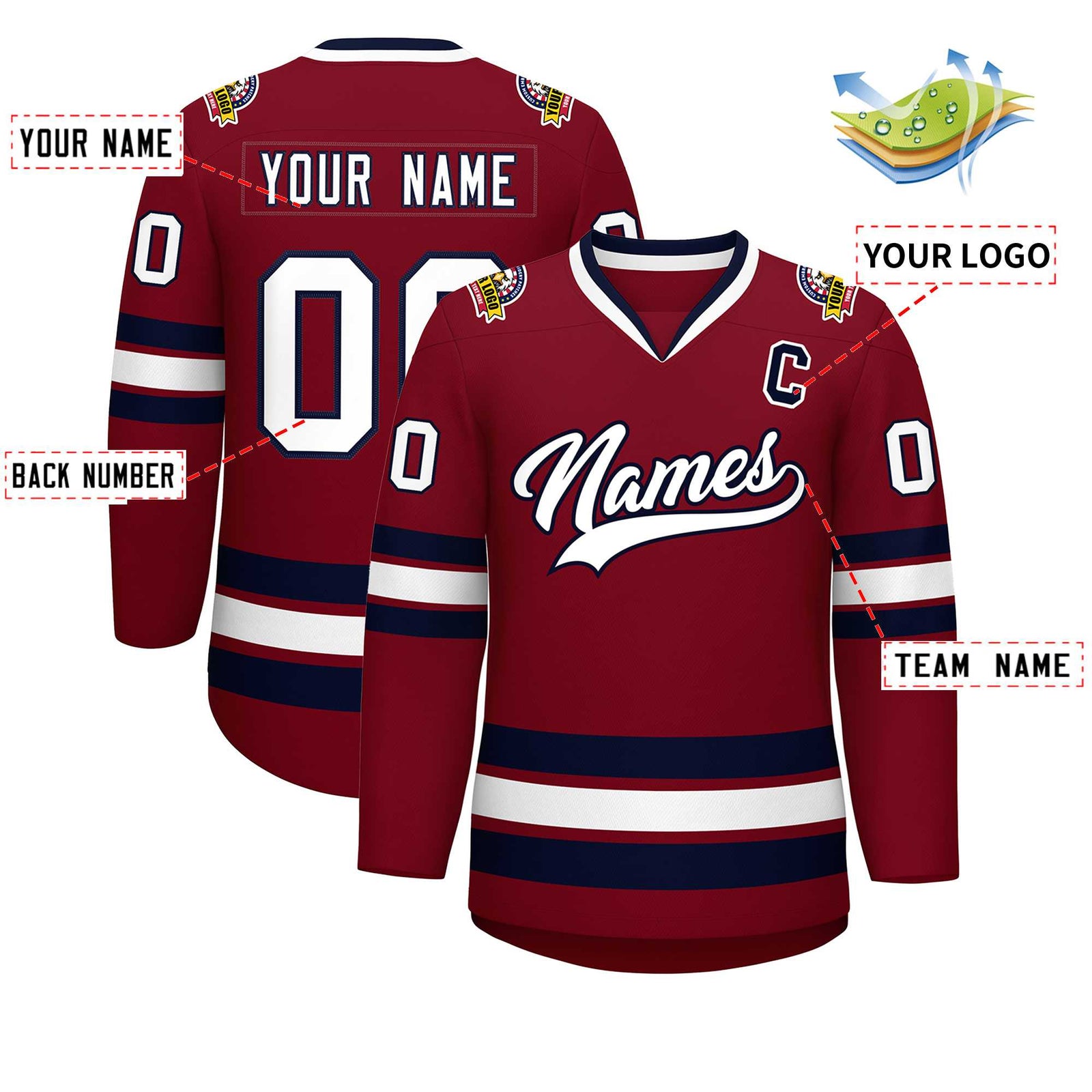Custom Crimson White-Navy Classic Style Hockey Jersey