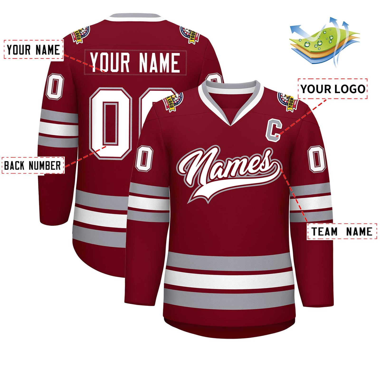 Custom Crimson White Crimson-Gray Classic Style Hockey Jersey
