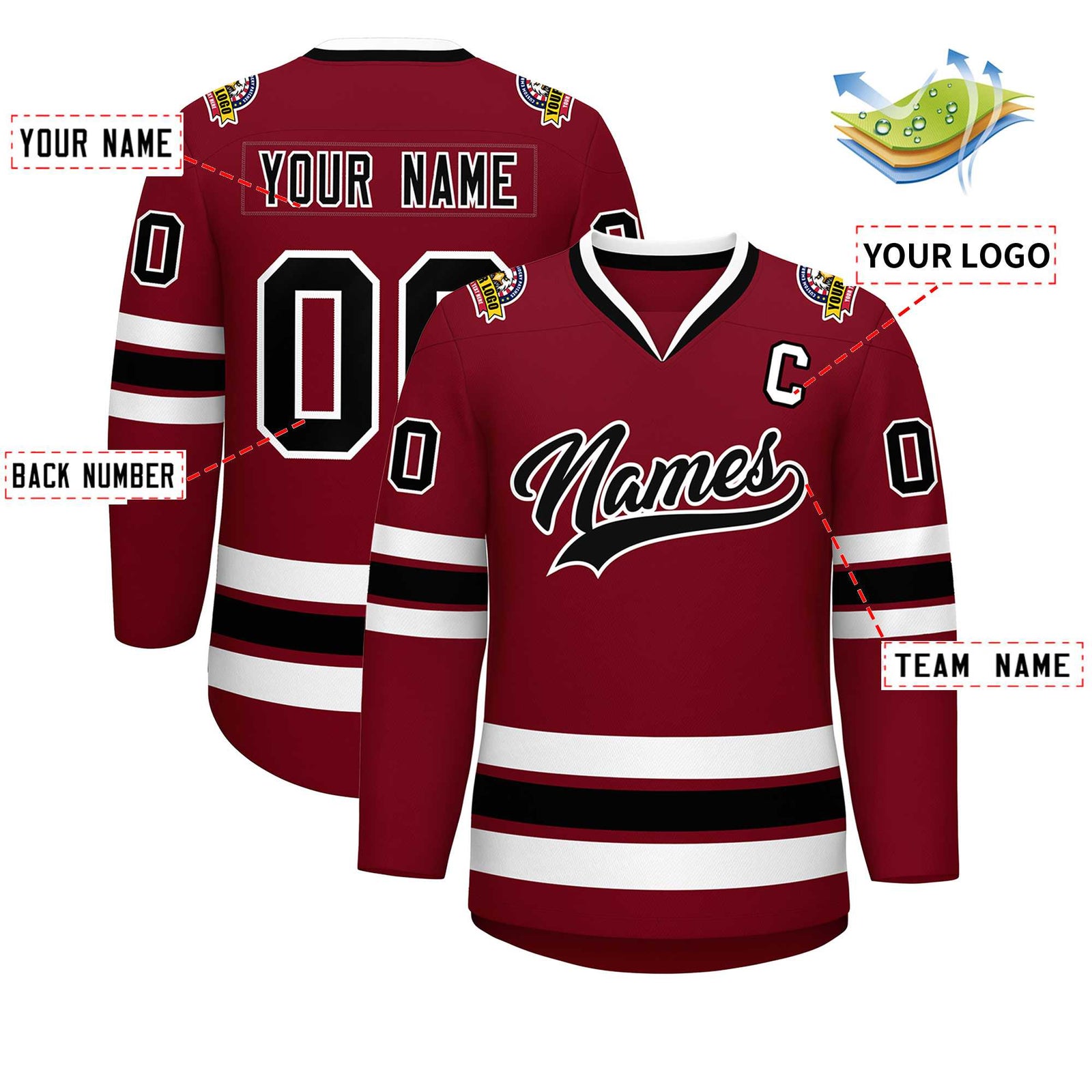 Custom Crimson Black-White Classic Style Hockey Jersey