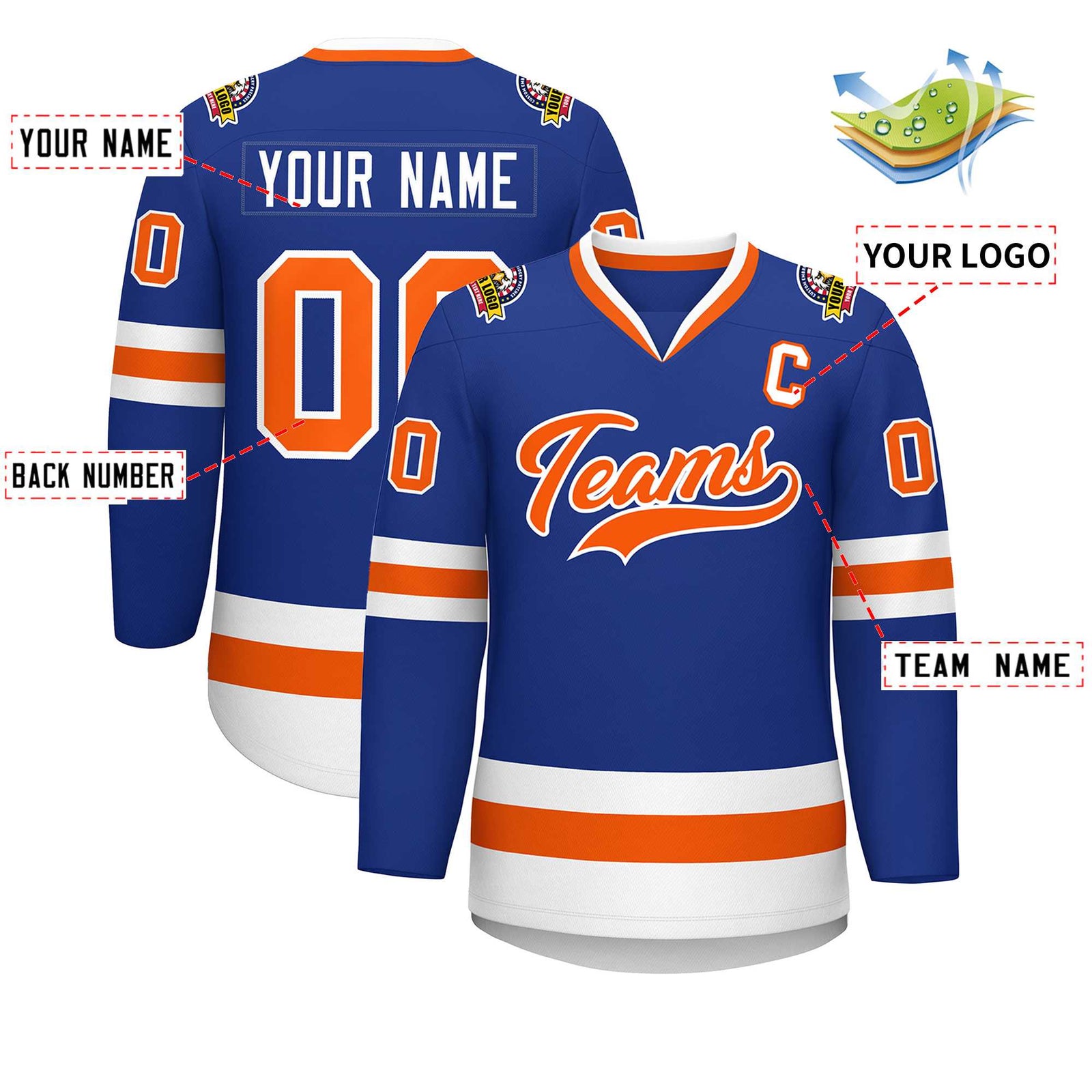 Custom Royal Orange-White Classic Style Hockey Jersey