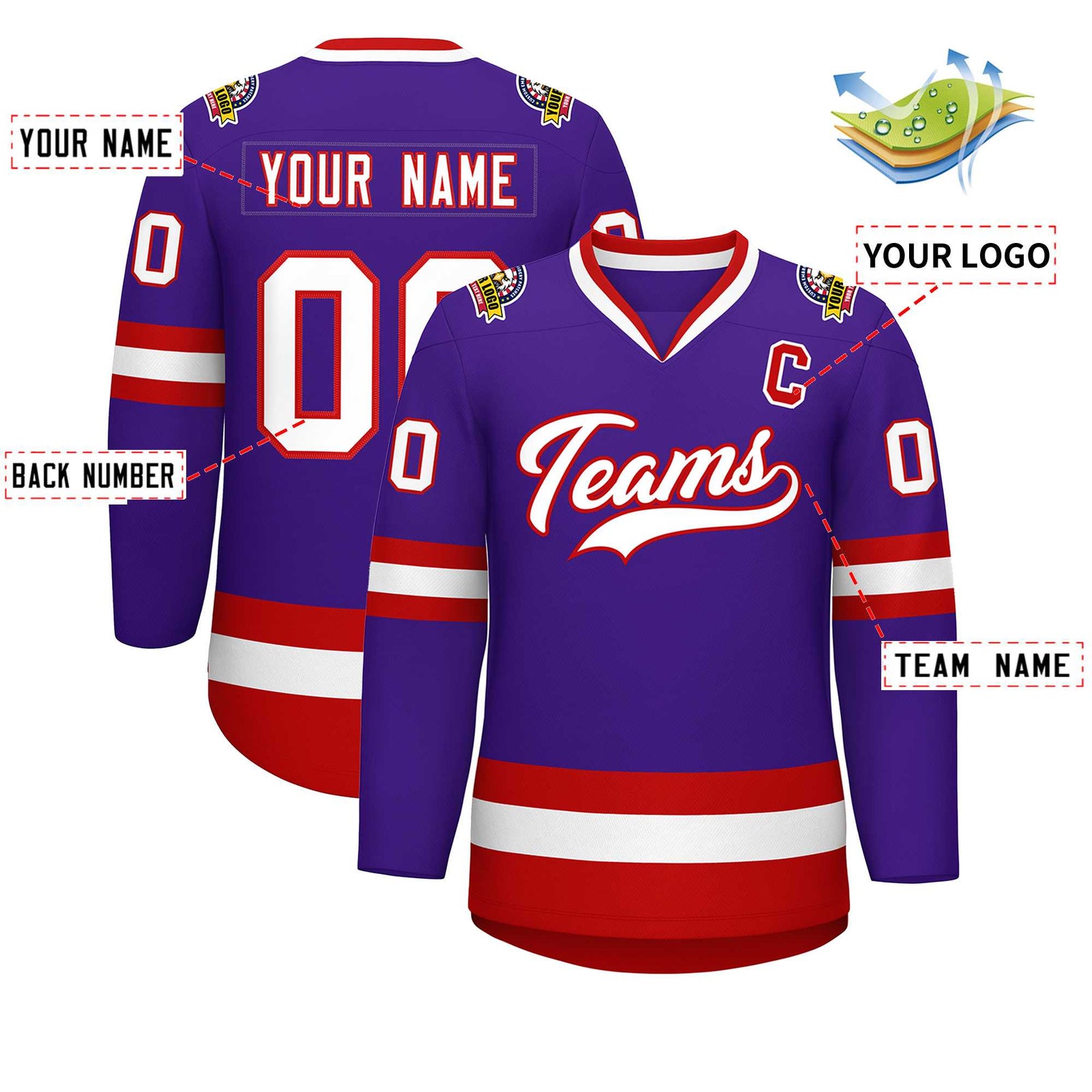 Custom Purple White-Red Classic Style Hockey Jersey