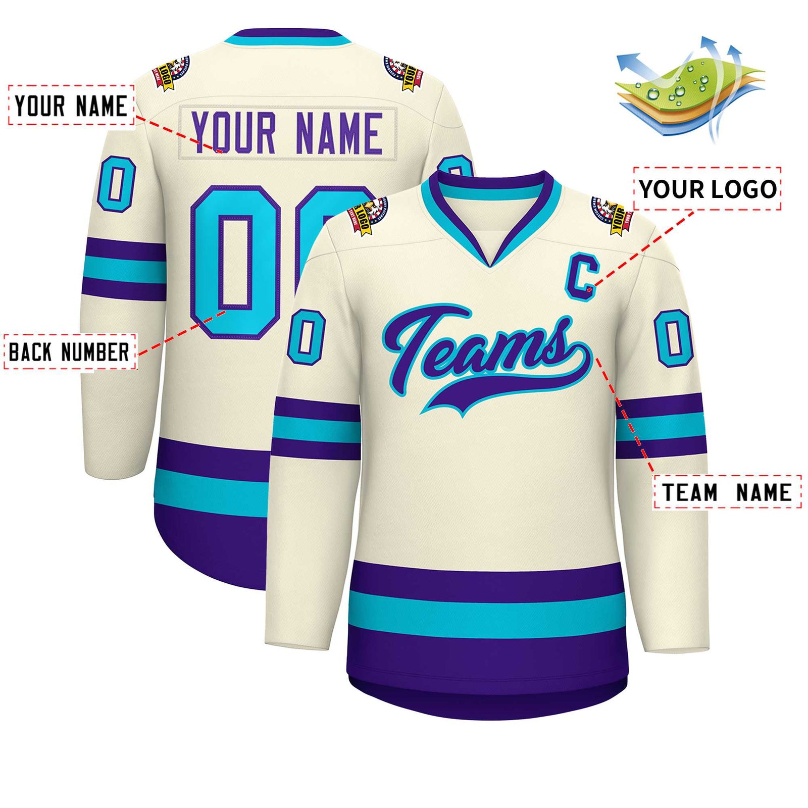 Custom Khaki Purple-Light Blue Classic Style Hockey Jersey