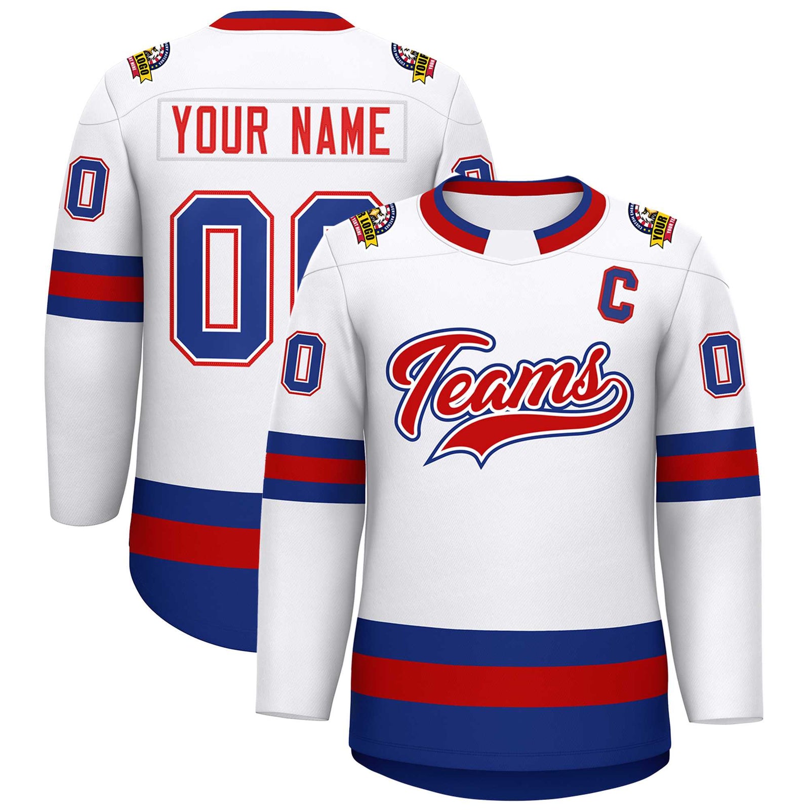 Custom White Red White-Royal Classic Style Hockey Jersey