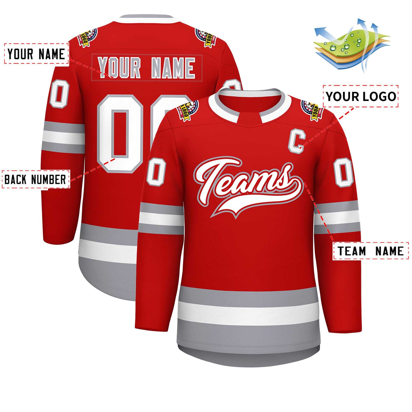 Custom Red White Red-Gray Classic Style Hockey Jersey