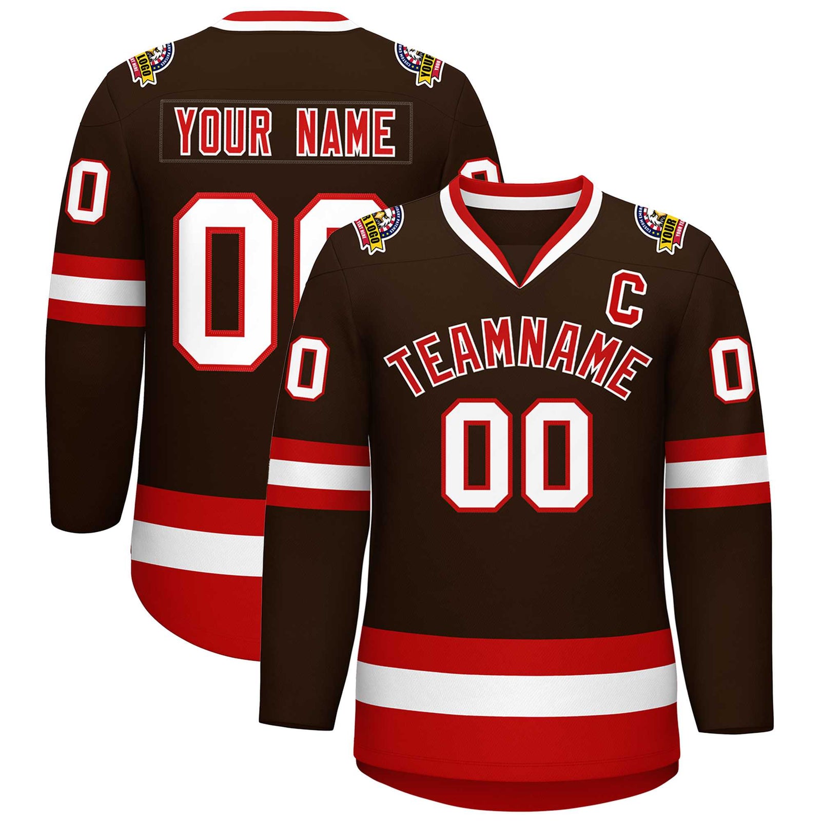 Custom Brown Red-White Classic Style Hockey Jersey