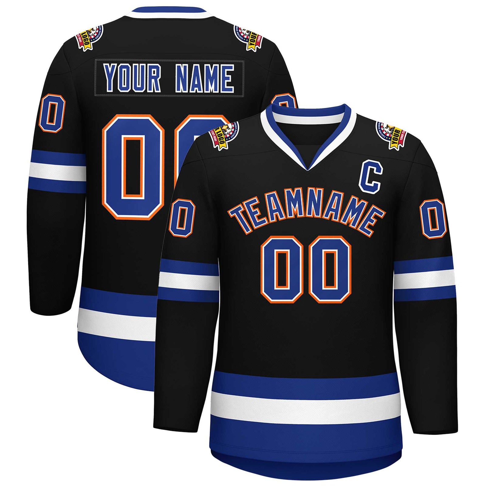 Custom Black Royal White-Orange Classic Style Hockey Jersey