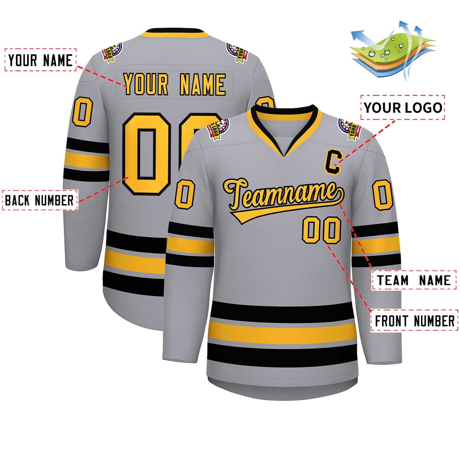 Custom Gray Gold-Black Classic Style Hockey Jersey