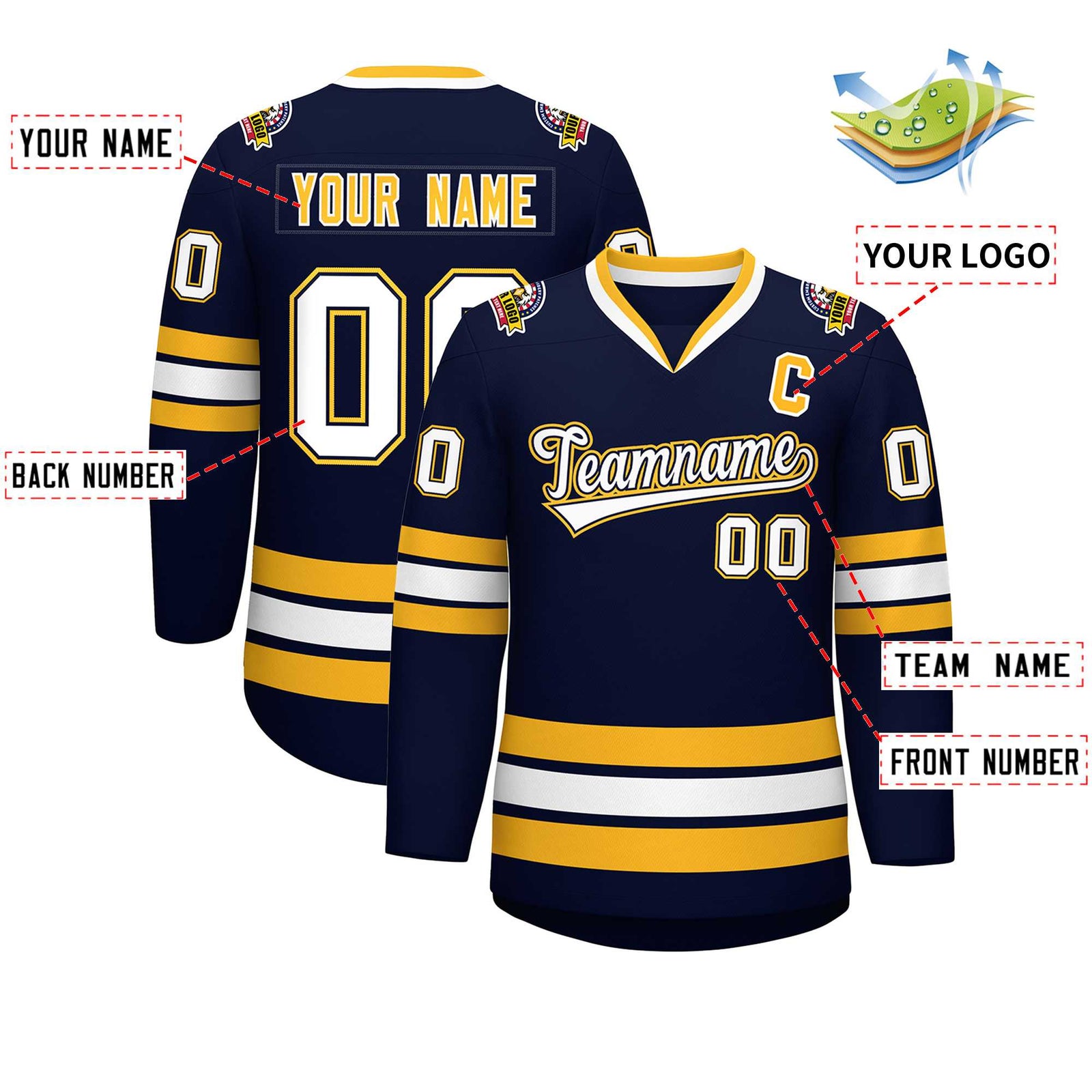 Custom Navy White Navy-Gold Classic Style Hockey Jersey