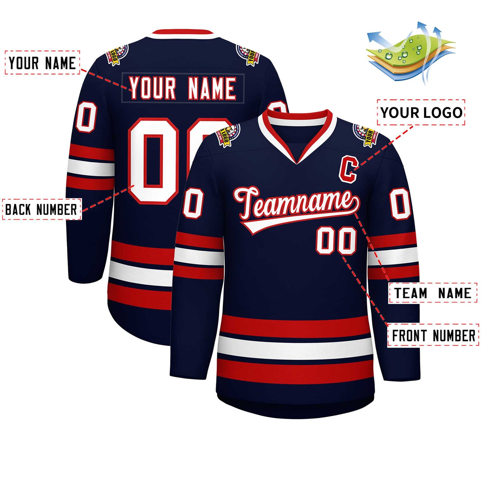 Custom Navy White-Red Classic Style Hockey Jersey