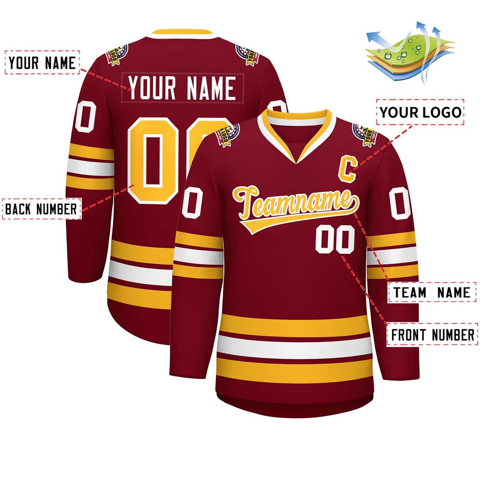 Custom Crimson Gold-White Classic Style Hockey Jersey