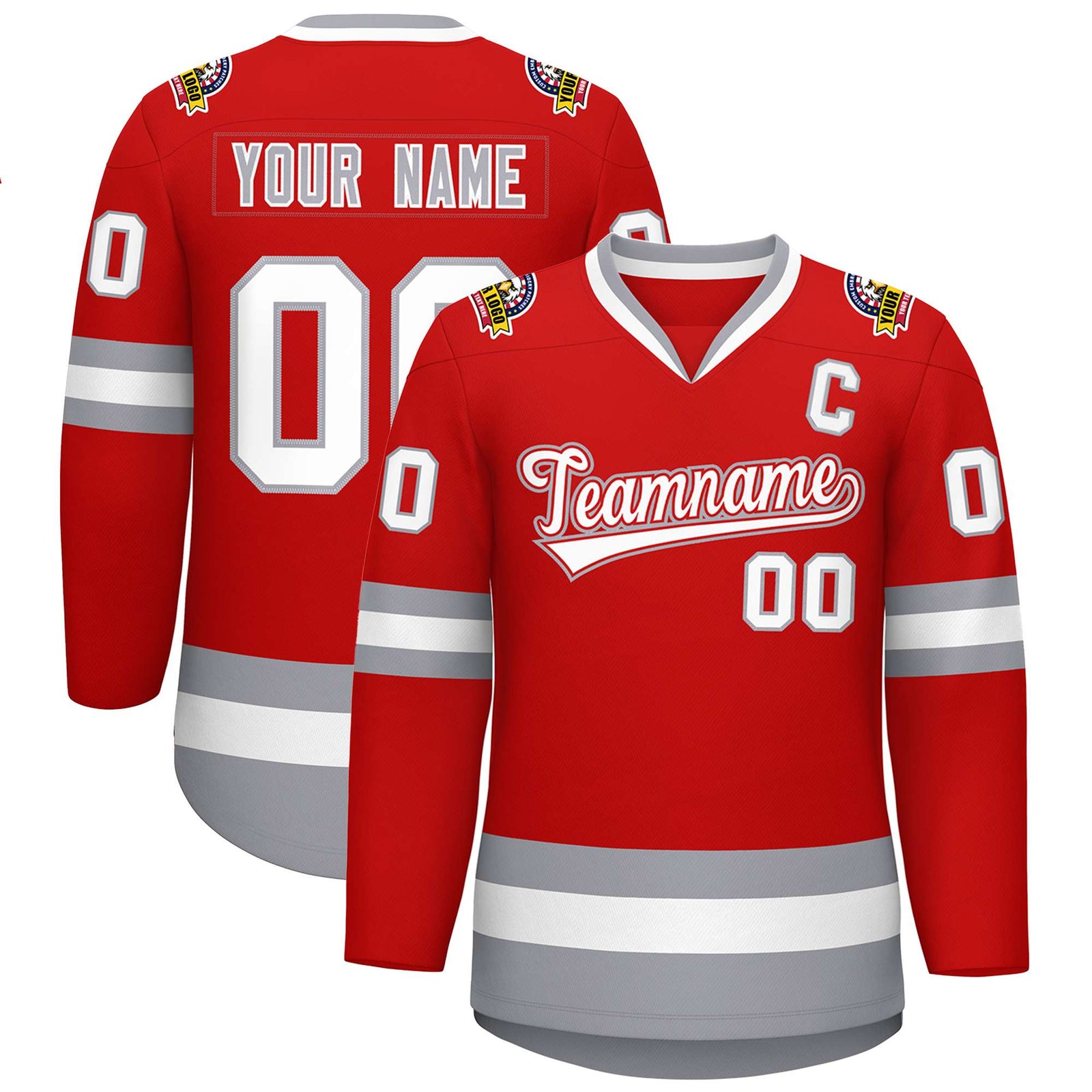 Custom Red White-Gray Classic Style Hockey Jersey