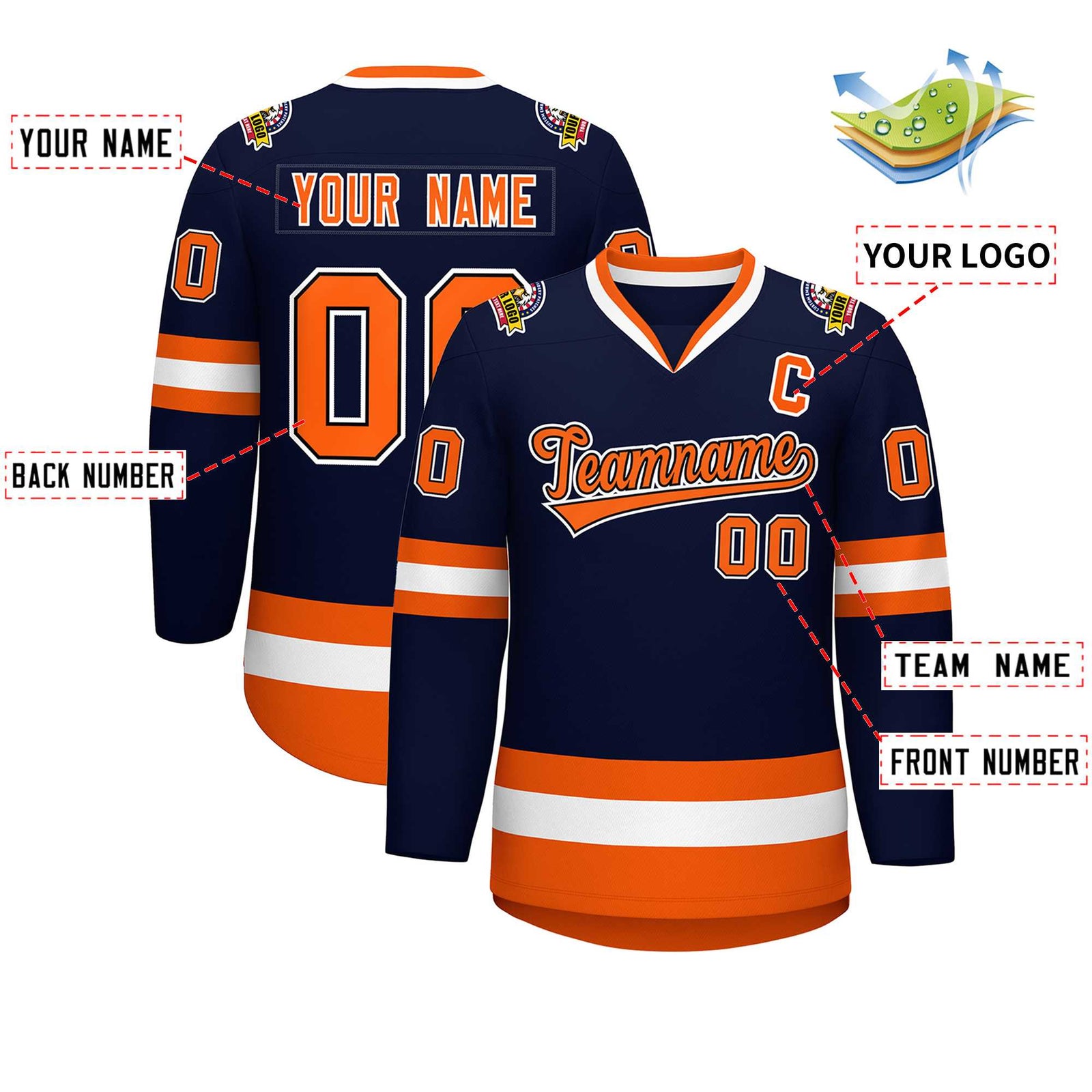 Custom Navy Orange Black-White Classic Style Hockey Jersey