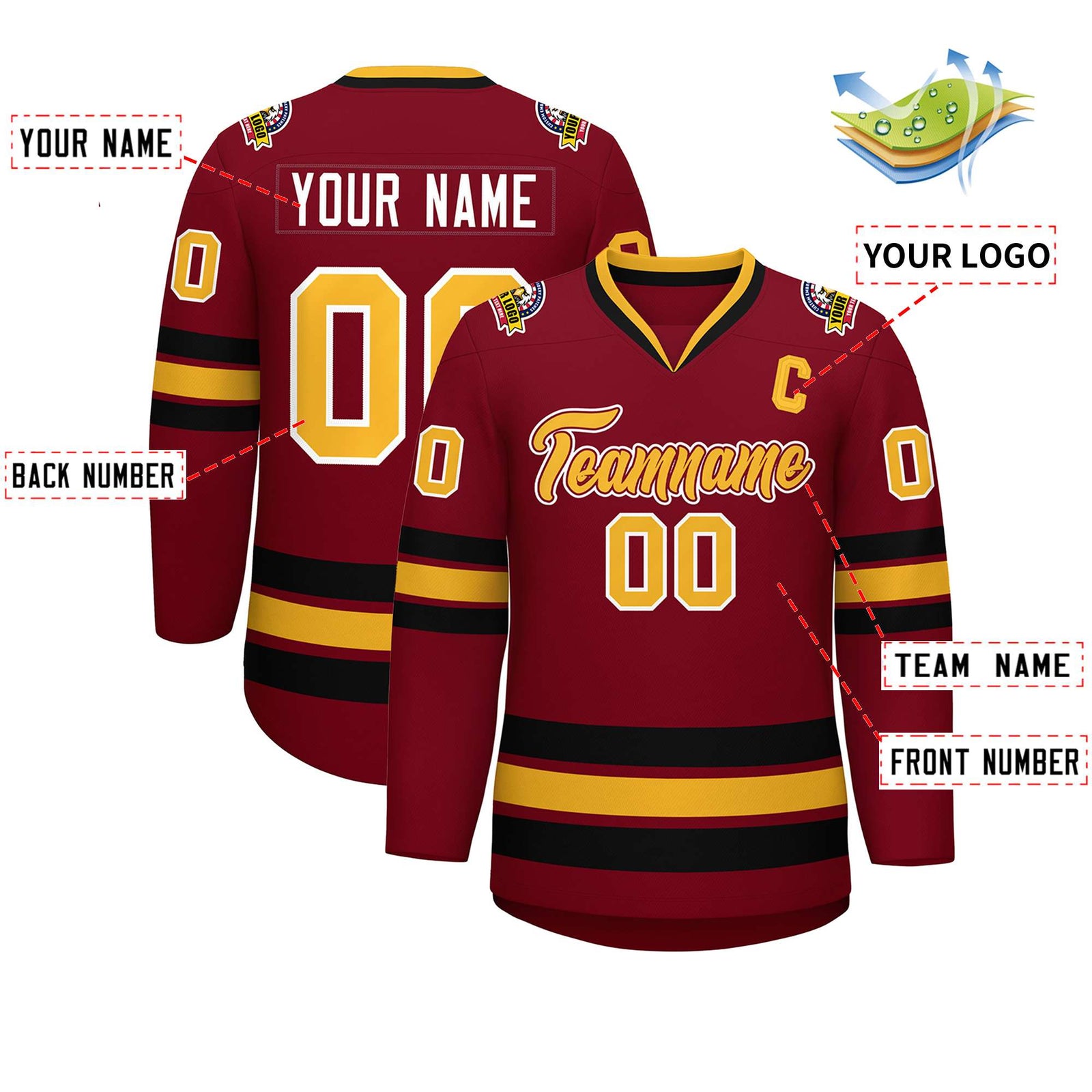 Custom Crimson Gold Crimson-White Classic Style Hockey Jersey