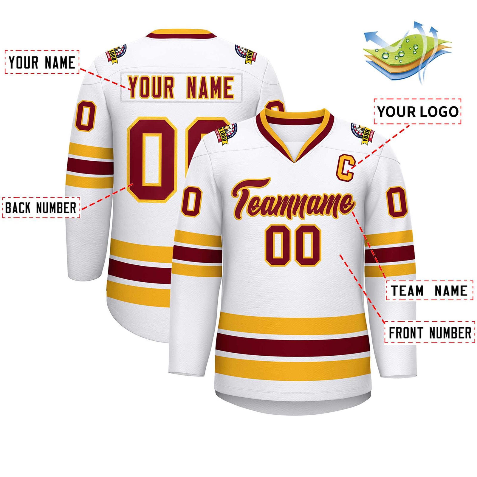Custom White Crimson-Gold Classic Style Hockey Jersey