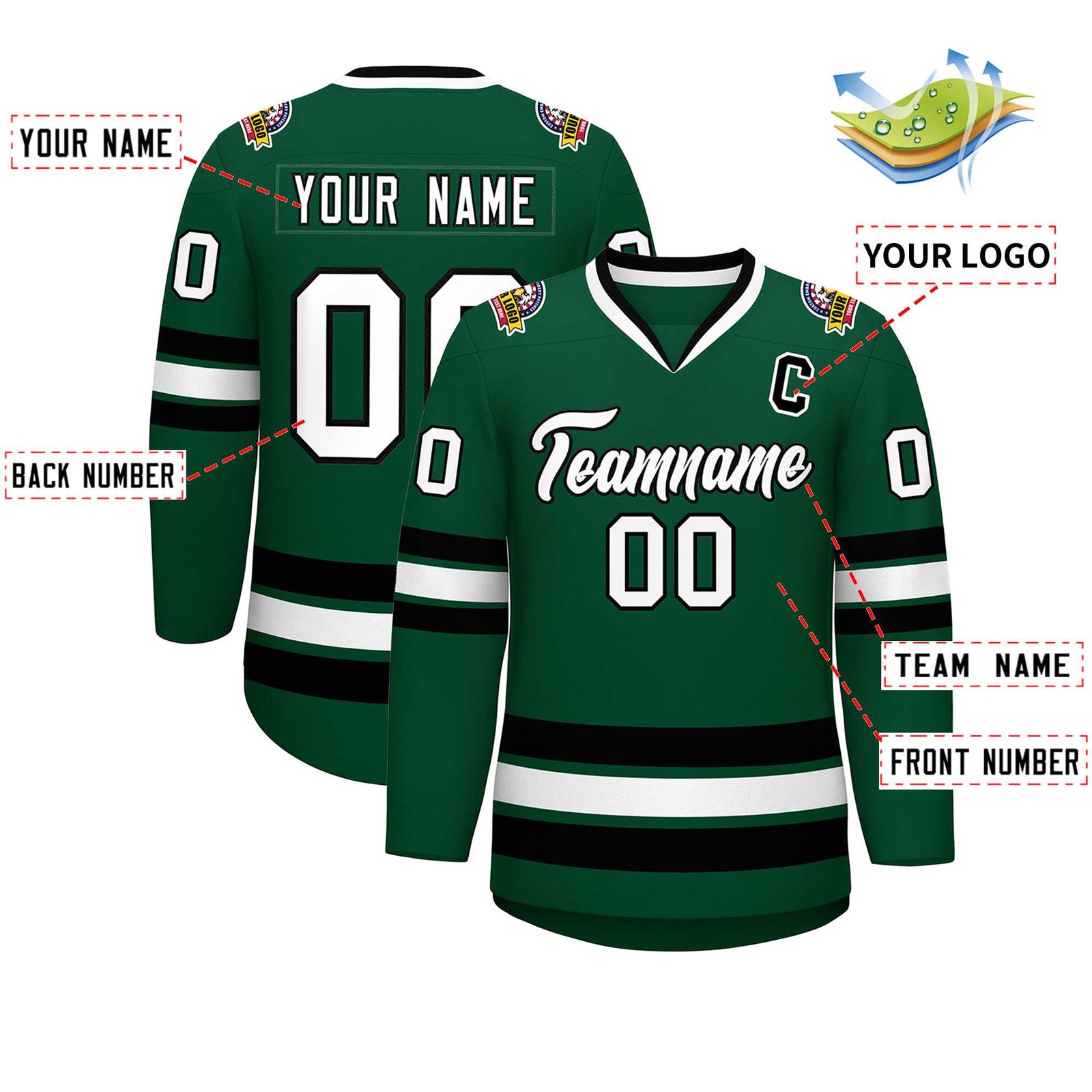 Custom Green White-Black Classic Style Hockey Jersey