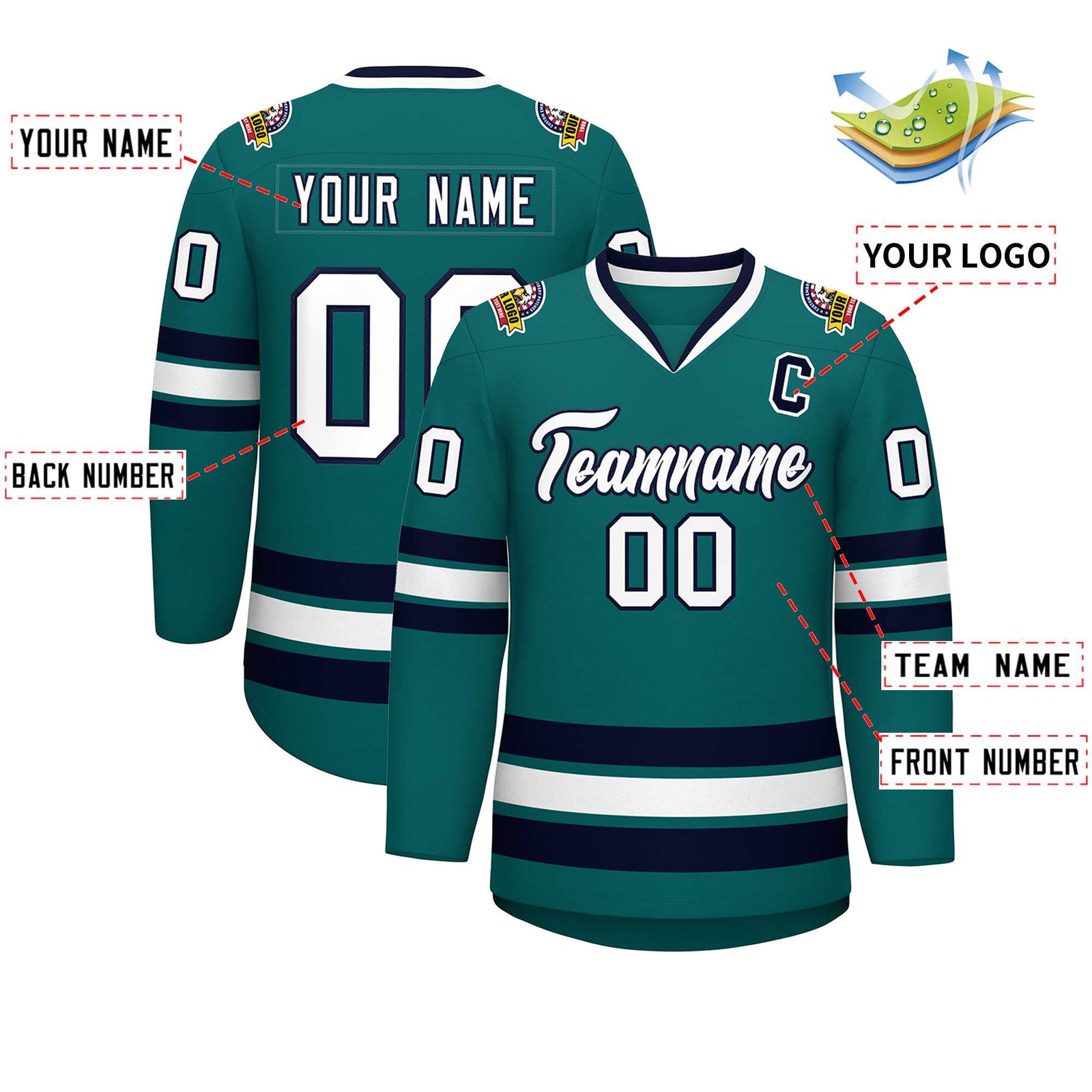 Custom Aqua White-Navy Classic Style Hockey Jersey