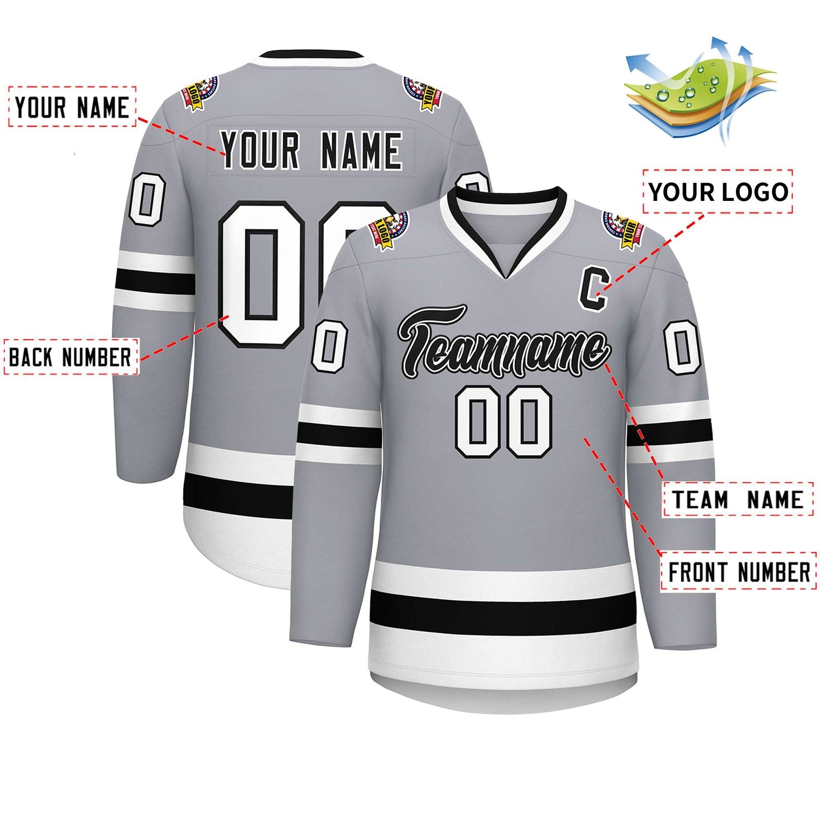 Custom Gray Black White-Black Classic Style Hockey Jersey