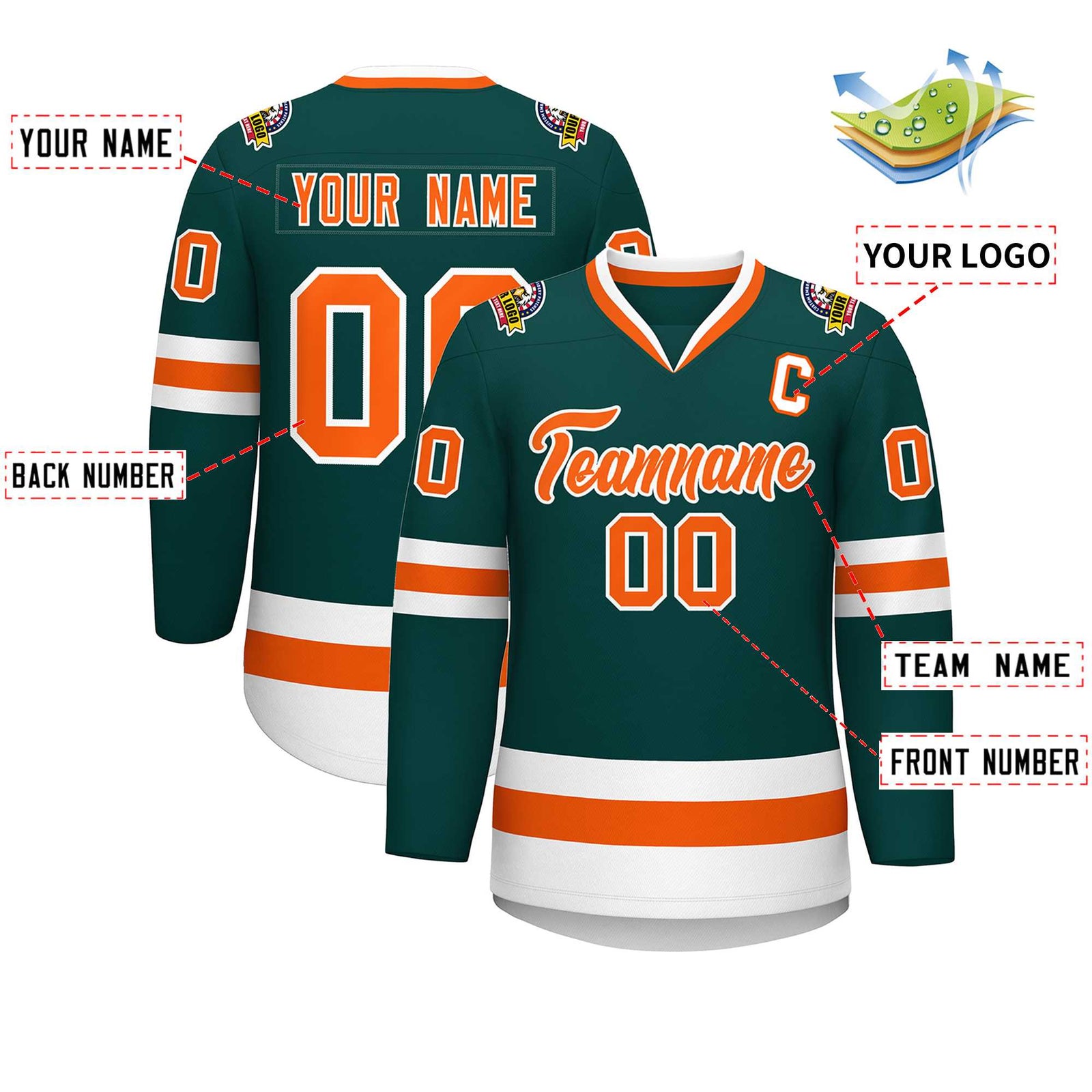 Custom Midnight Green Orange-White Classic Style Hockey Jersey