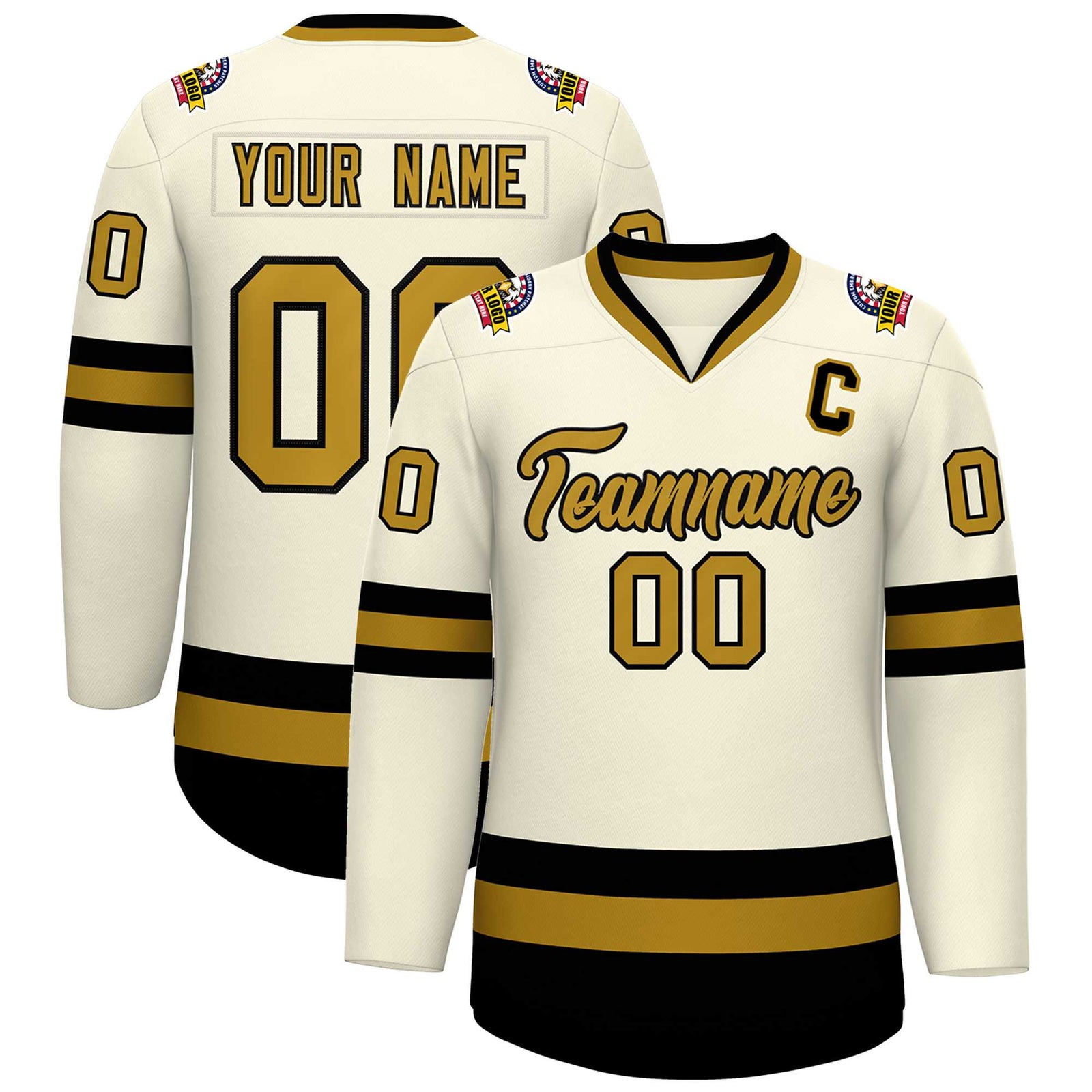 Custom Khaki Old Gold-Black Classic Style Hockey Jersey