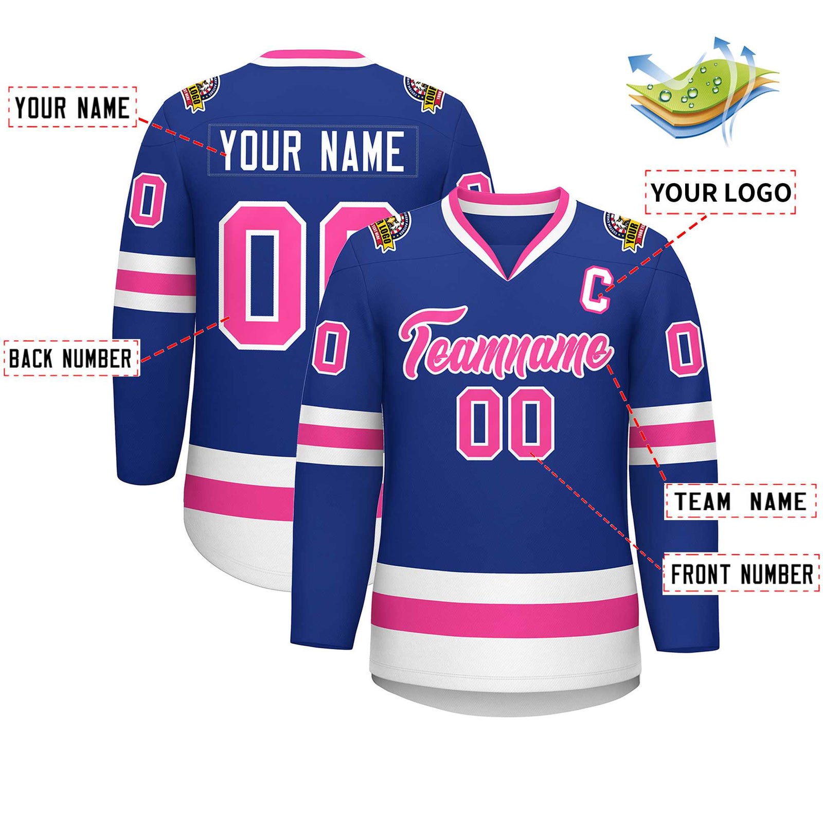 Custom Royal Pink-White Classic Style Hockey Jersey