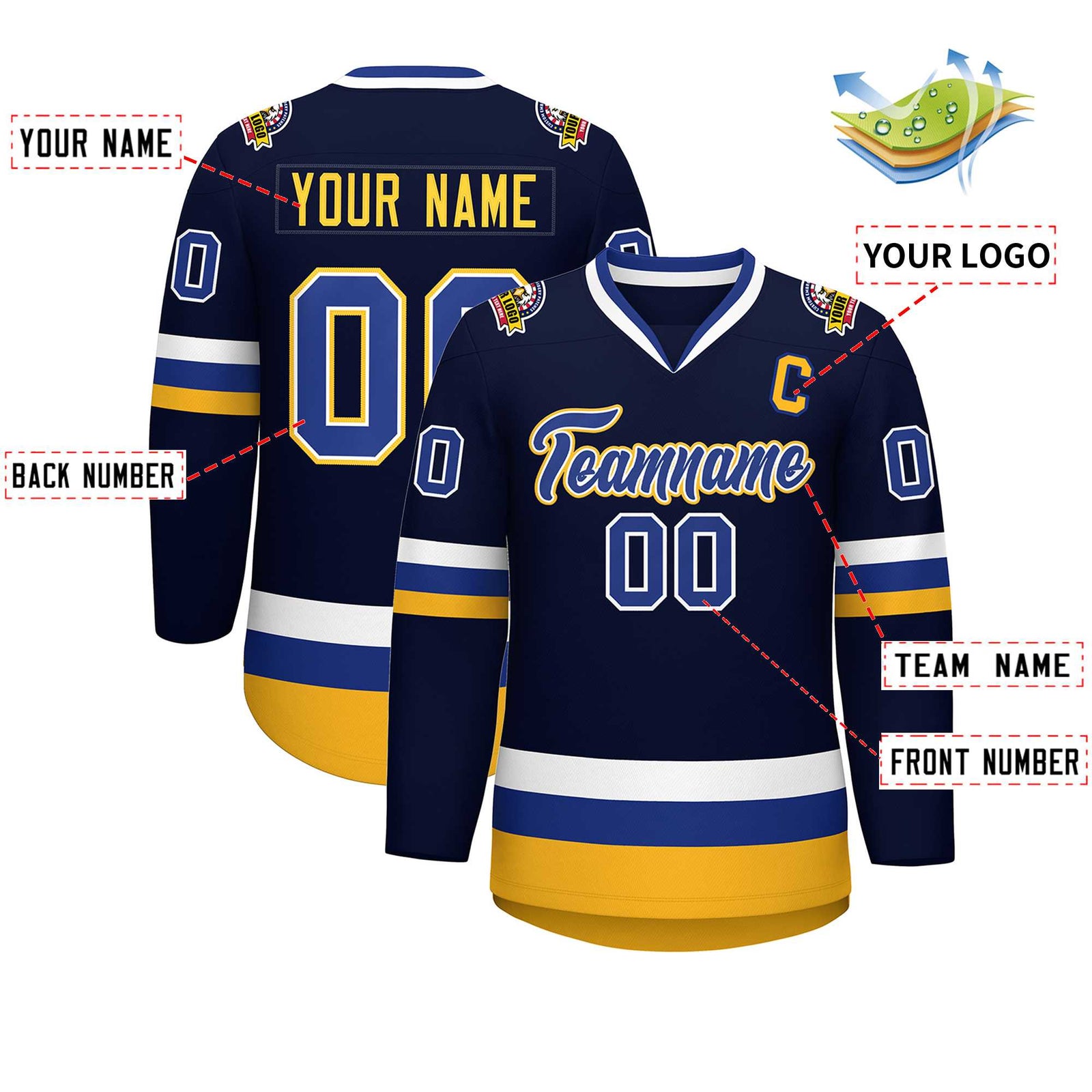 Custom Navy Royal White-Gold Classic Style Hockey Jersey