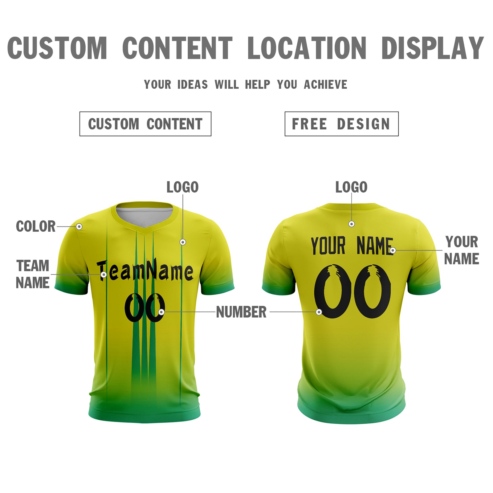 Custom Yellow Green Sport Soccer Tops Jersey