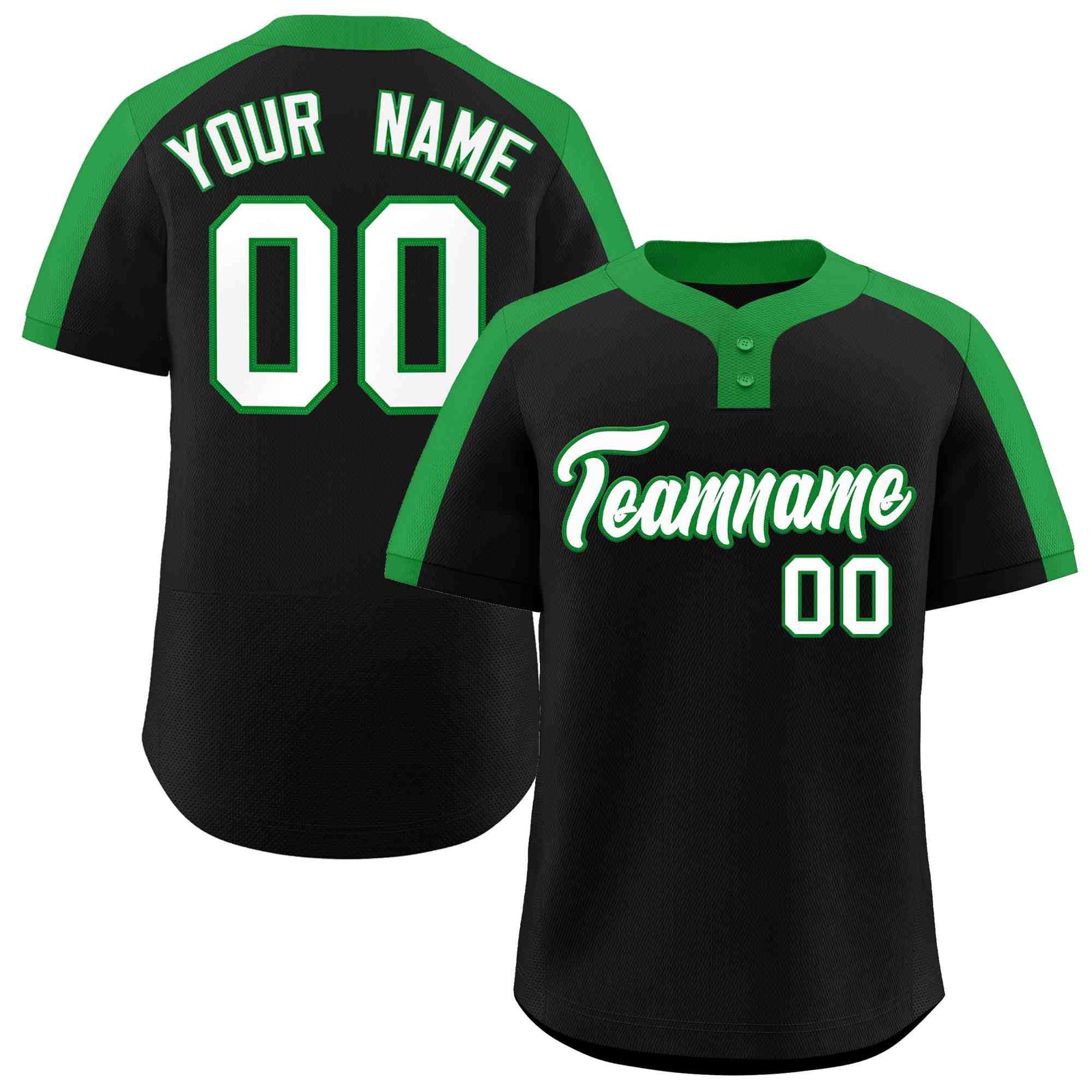 Custom Black White-Kelly Green Classic Style Authentic Two-Button Softball Jersey