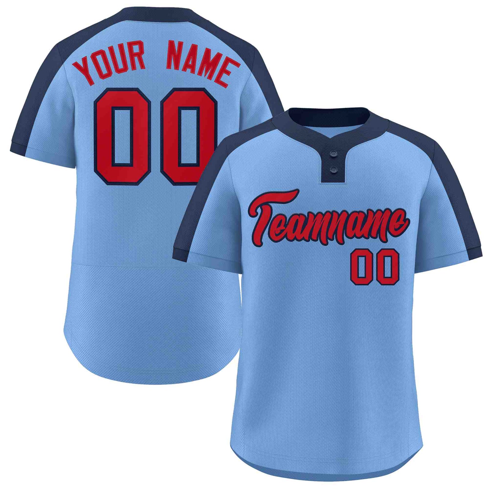 Custom Light Blue Red-Navy Classic Style Authentic Two-Button Softball Jersey