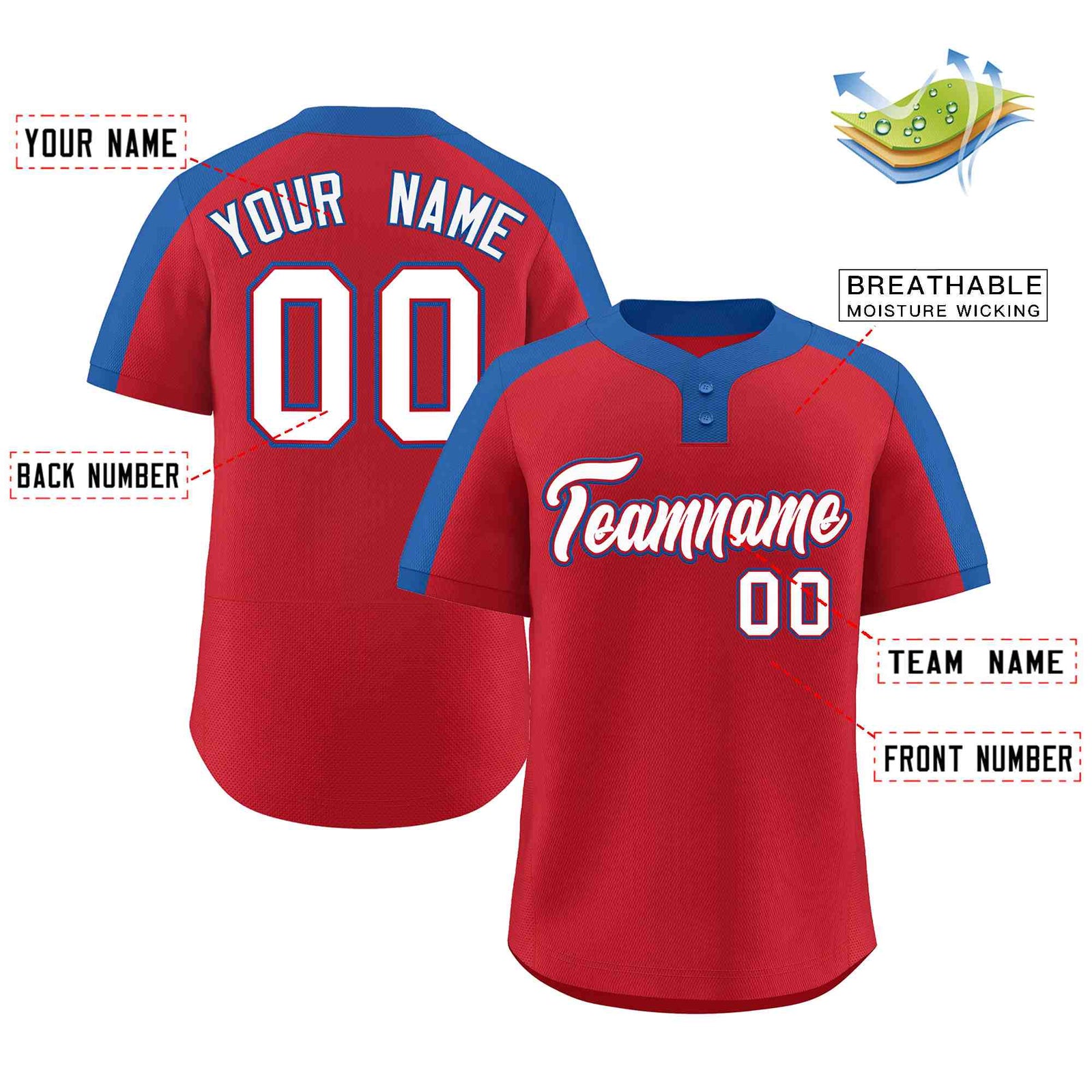Custom Red White-Red Classic Style Authentic Two-Button Softball Jersey