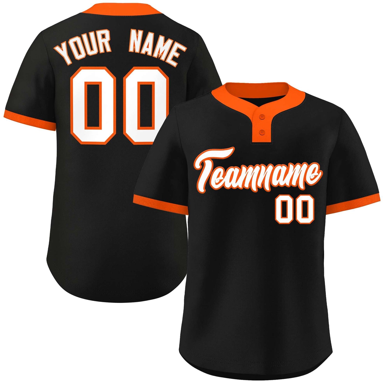 Custom Black White-Orange Classic Style Authentic Two-Button Softball Jersey