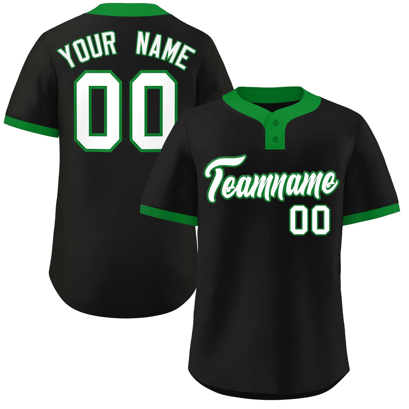 Custom Black White-Kelly Green Classic Style Authentic Two-Button Softball Jersey