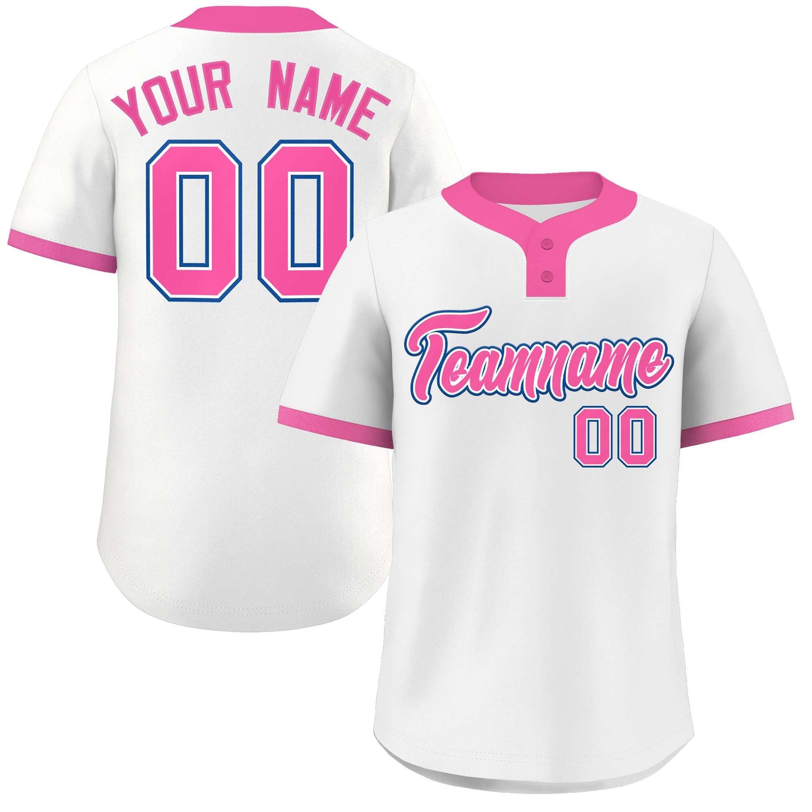 Custom White Pink-Royal Classic Style Authentic Two-Button Softball Jersey