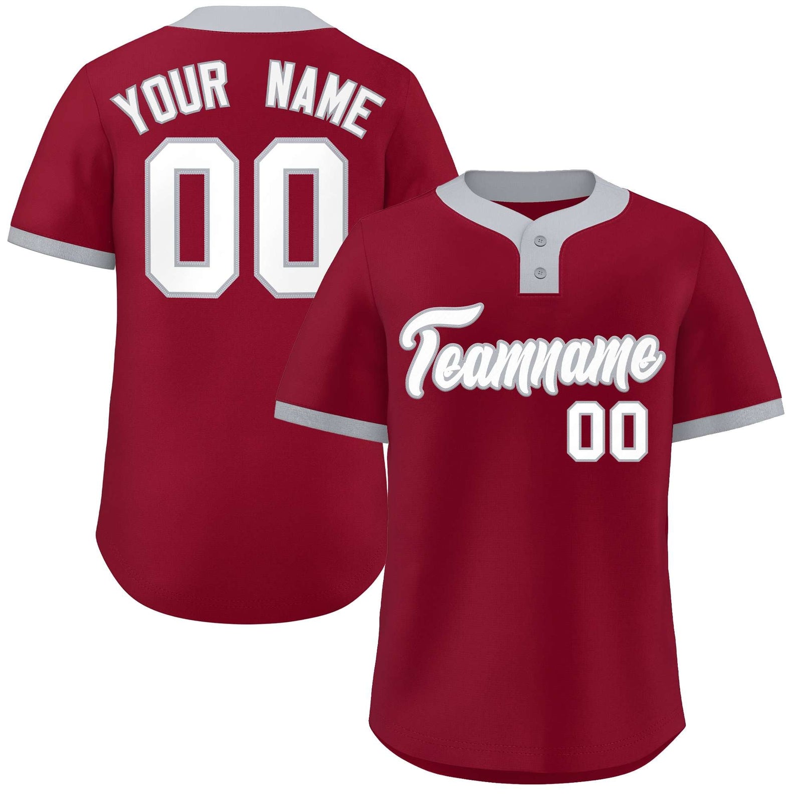 Custom Crimson White-Gray Classic Style Authentic Two-Button Softball Jersey