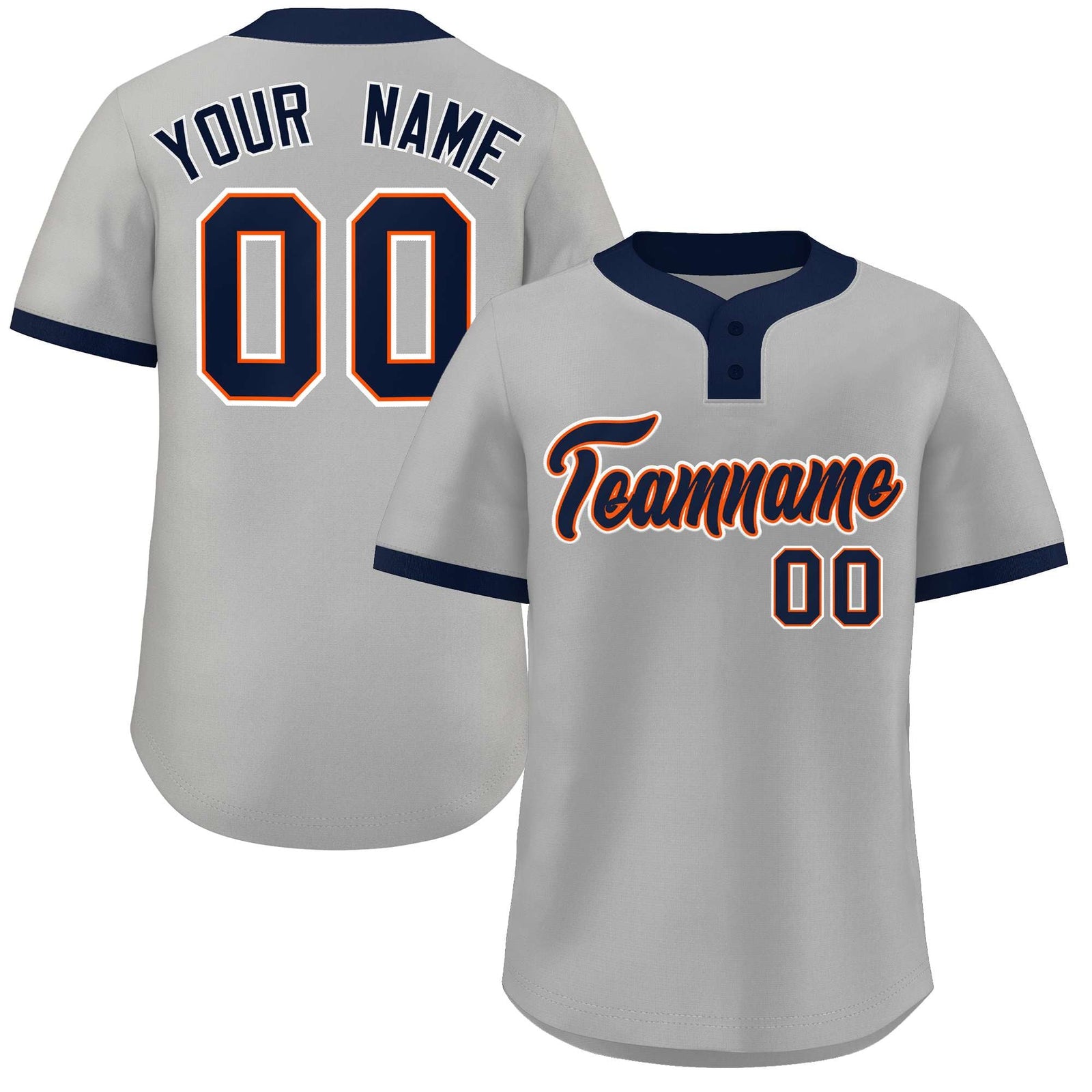 Custom Gray Navy-White Classic Style Authentic Two-Button Softball Jersey