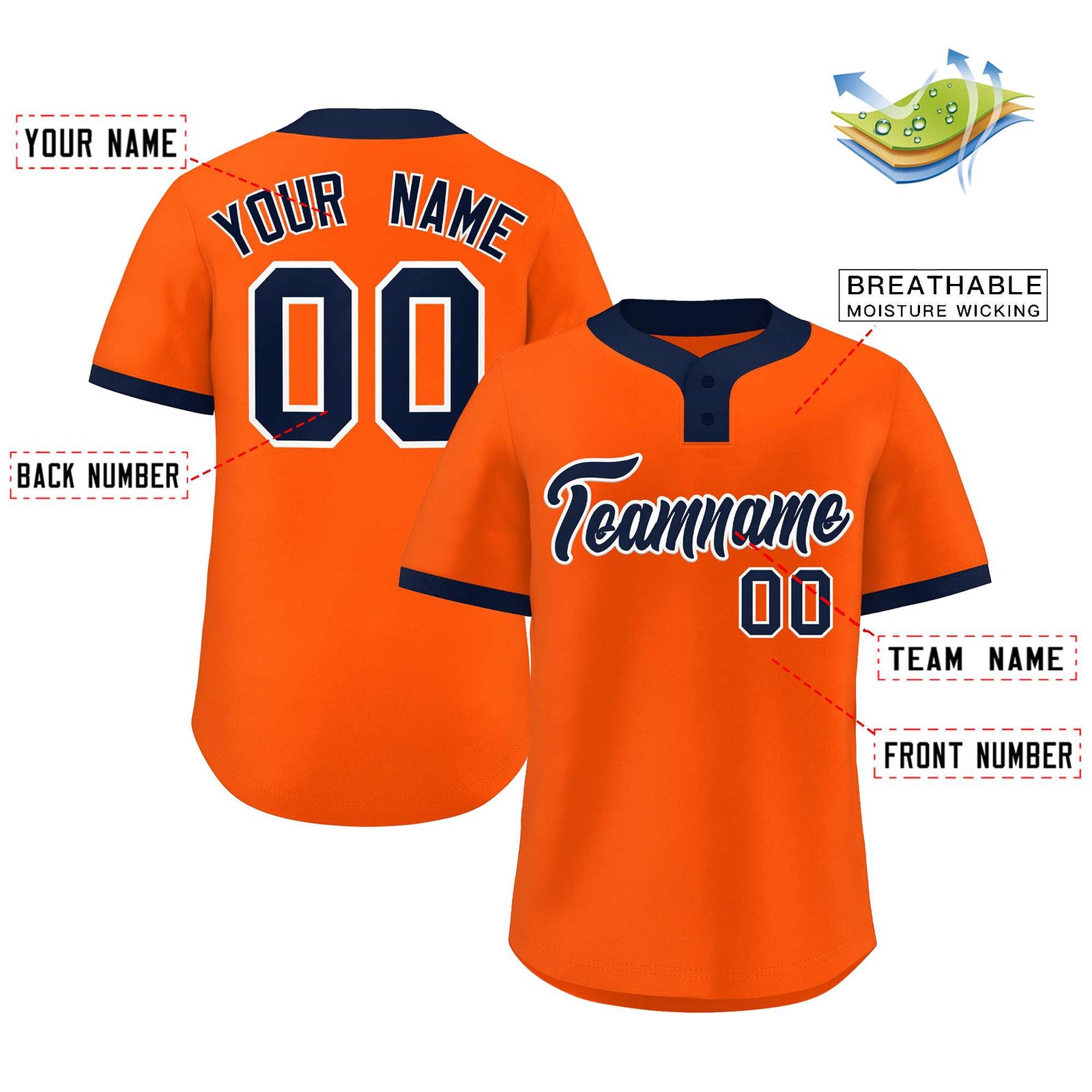 Custom Orange Navy-White Classic Style Authentic Two-Button Softball Jersey