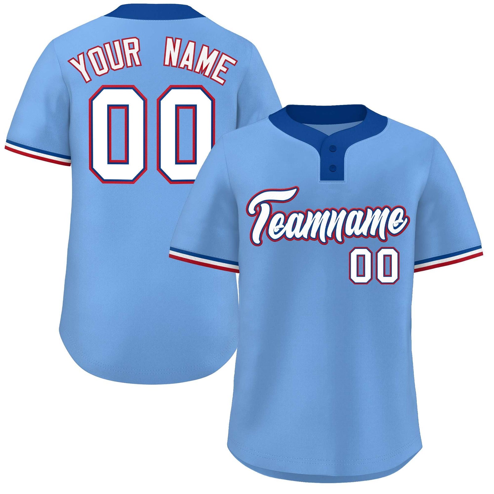 Custom Light Blue White-Red Classic Style Authentic Two-Button Softball Jersey