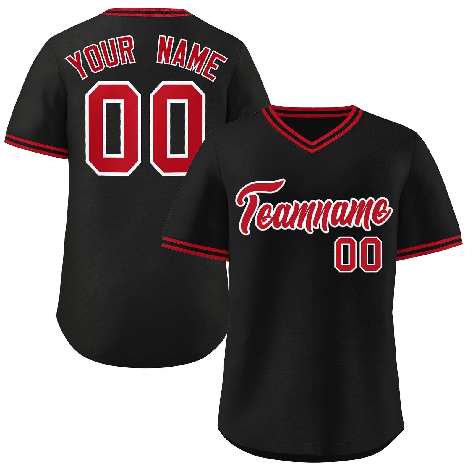 Custom Black Red-Black Classic Style V-Neck Authentic Pullover Baseball Jersey