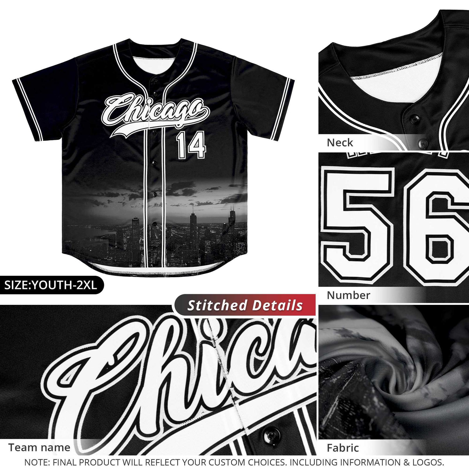 Custom Red Old Gold-Black San Francisco City Skyline Baseball Jersey
