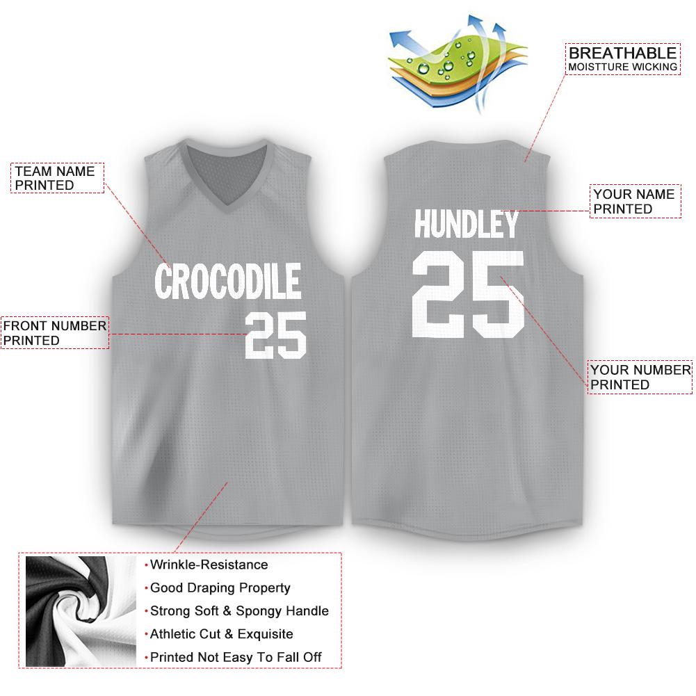 Custom Gray White Classic Tops Breathable Basketball Jersey