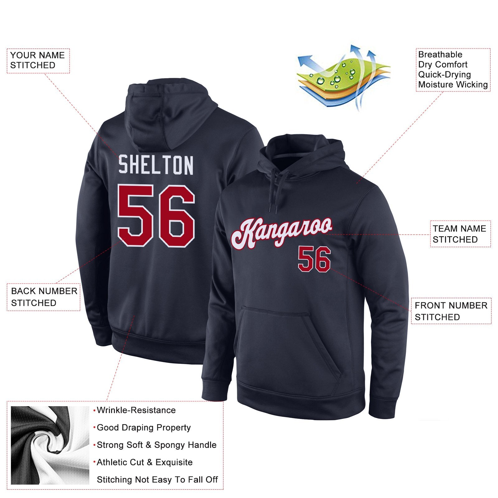 Custom Navy Red-White Classic Style Uniform Pullover Fashion Hoodie