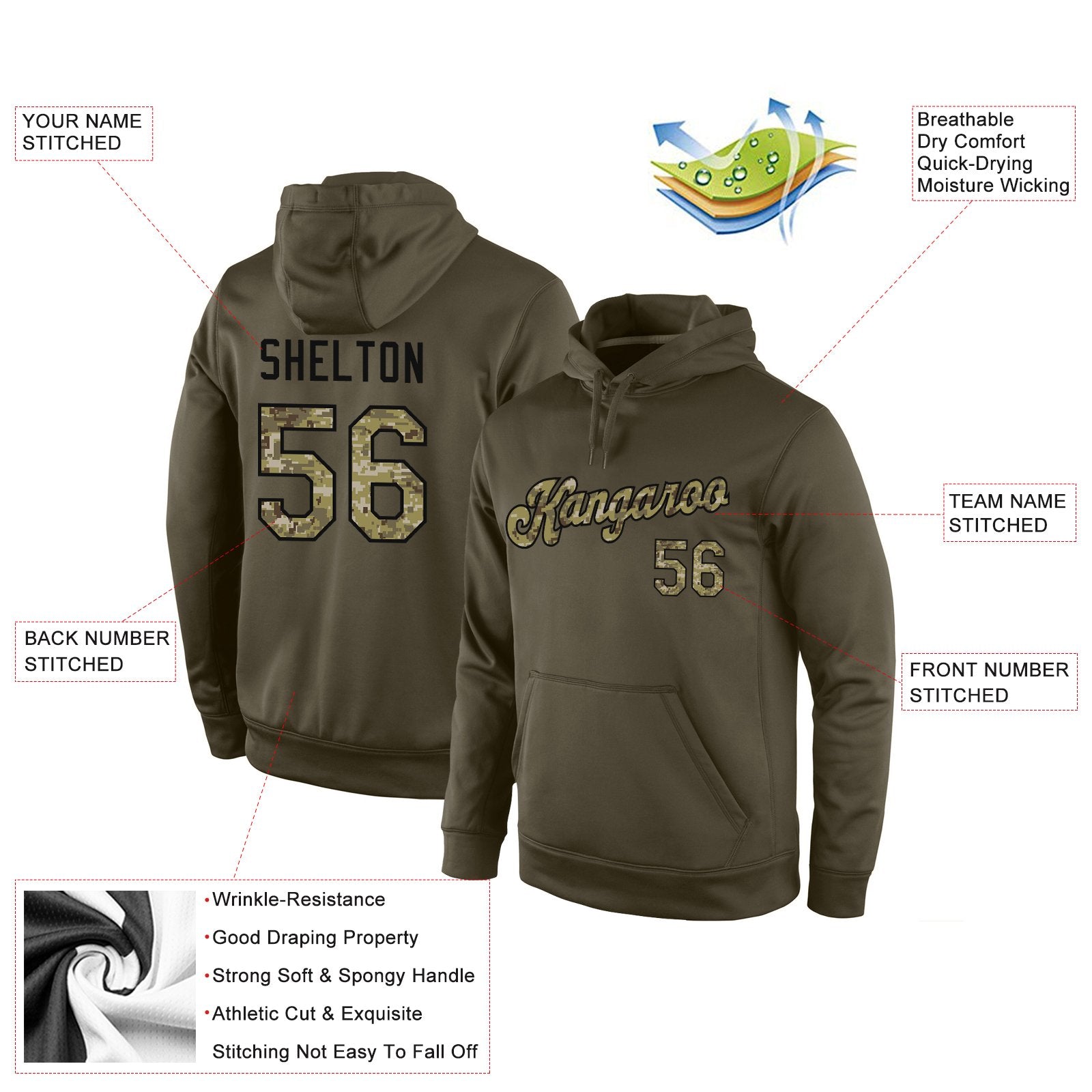 Custom Olive Camo-Black Classic Style Uniform Pullover Fashion Hoodie
