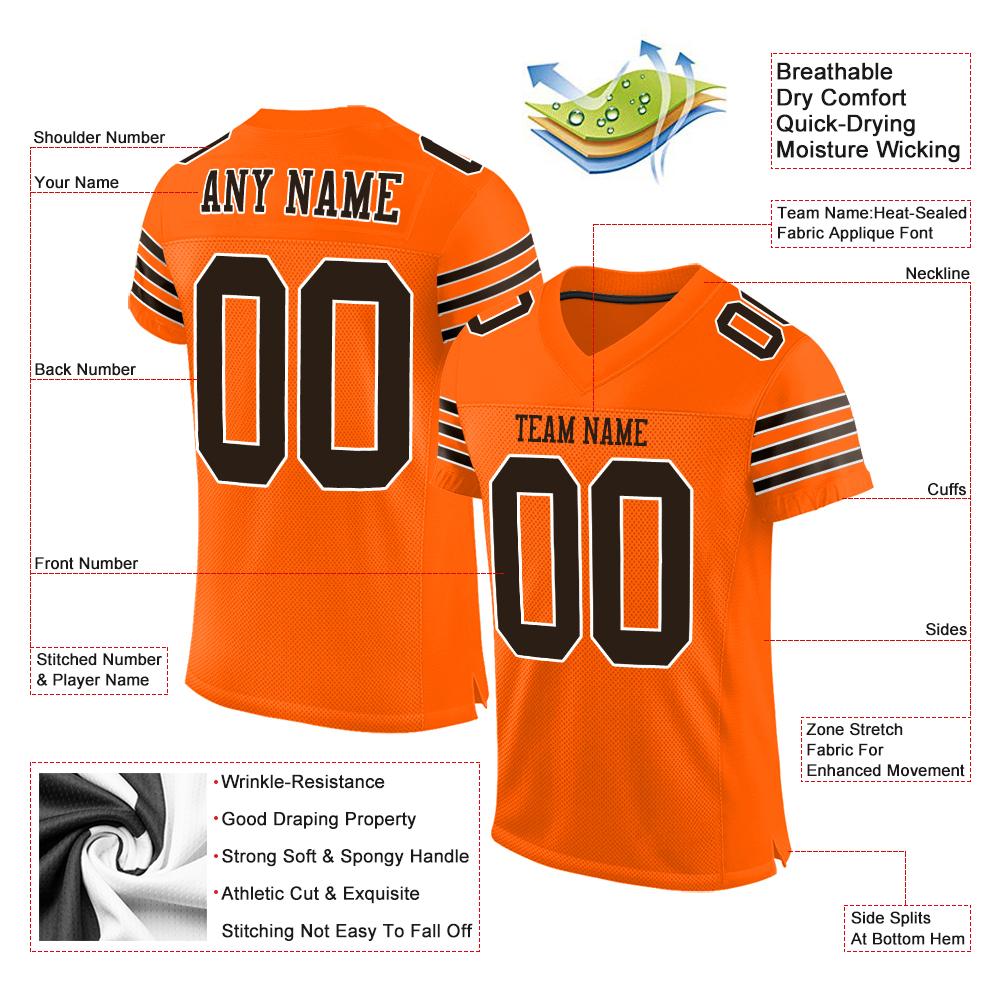 Custom Orange Brown-White Classic Style Mesh Authentic Football Jersey