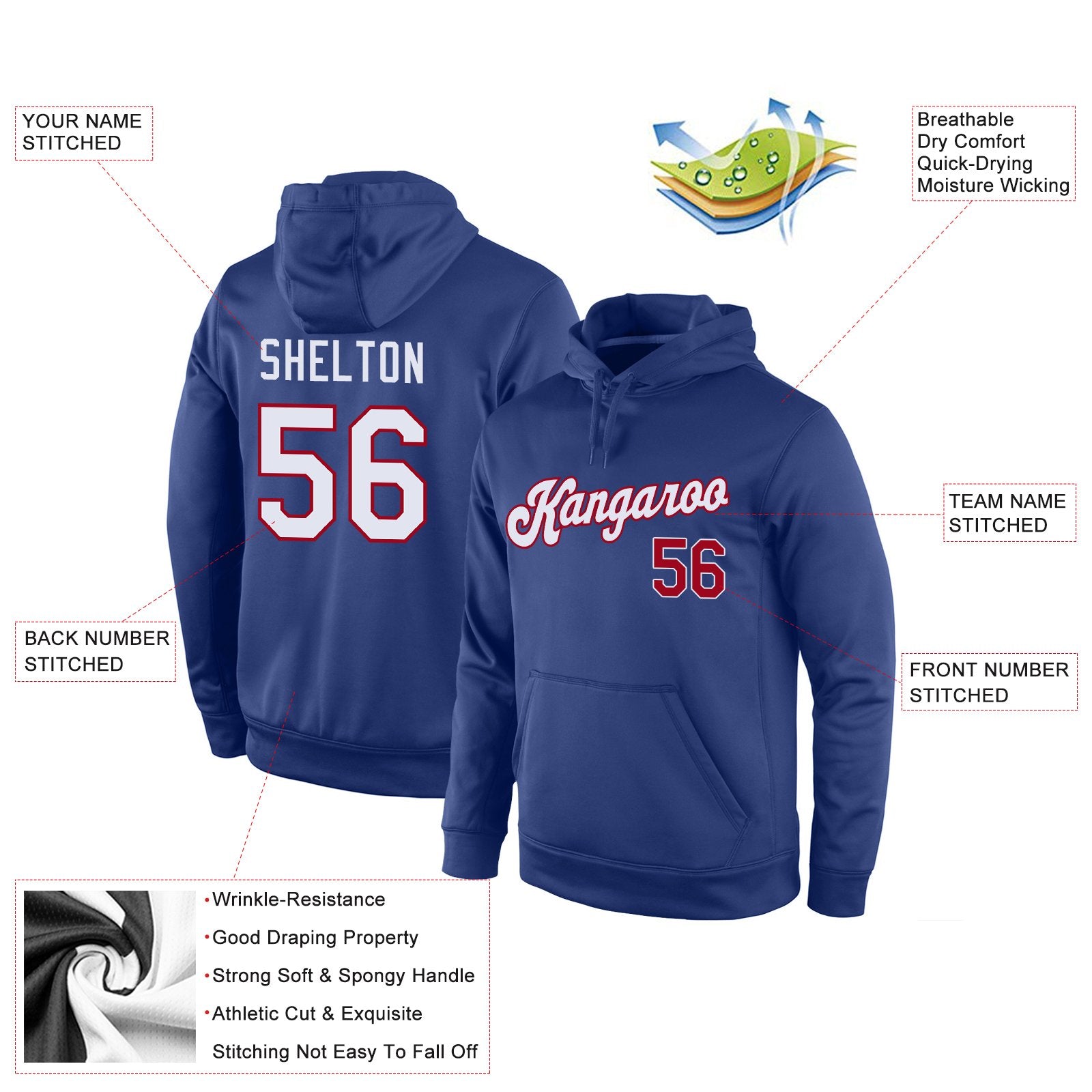 Custom Royal White-Red Classic Style Uniform Pullover Fashion Hoodie