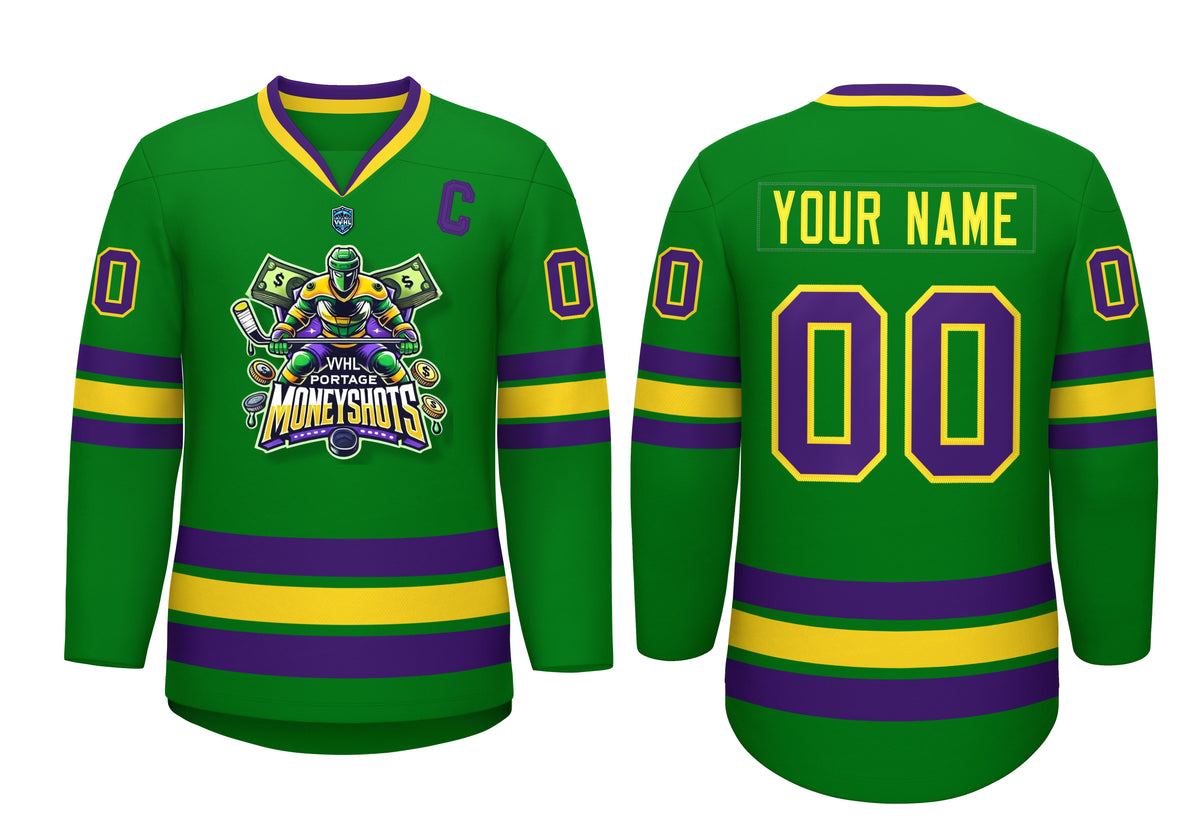 VVHL Portage Moneyshots Green White Hockey Jersey