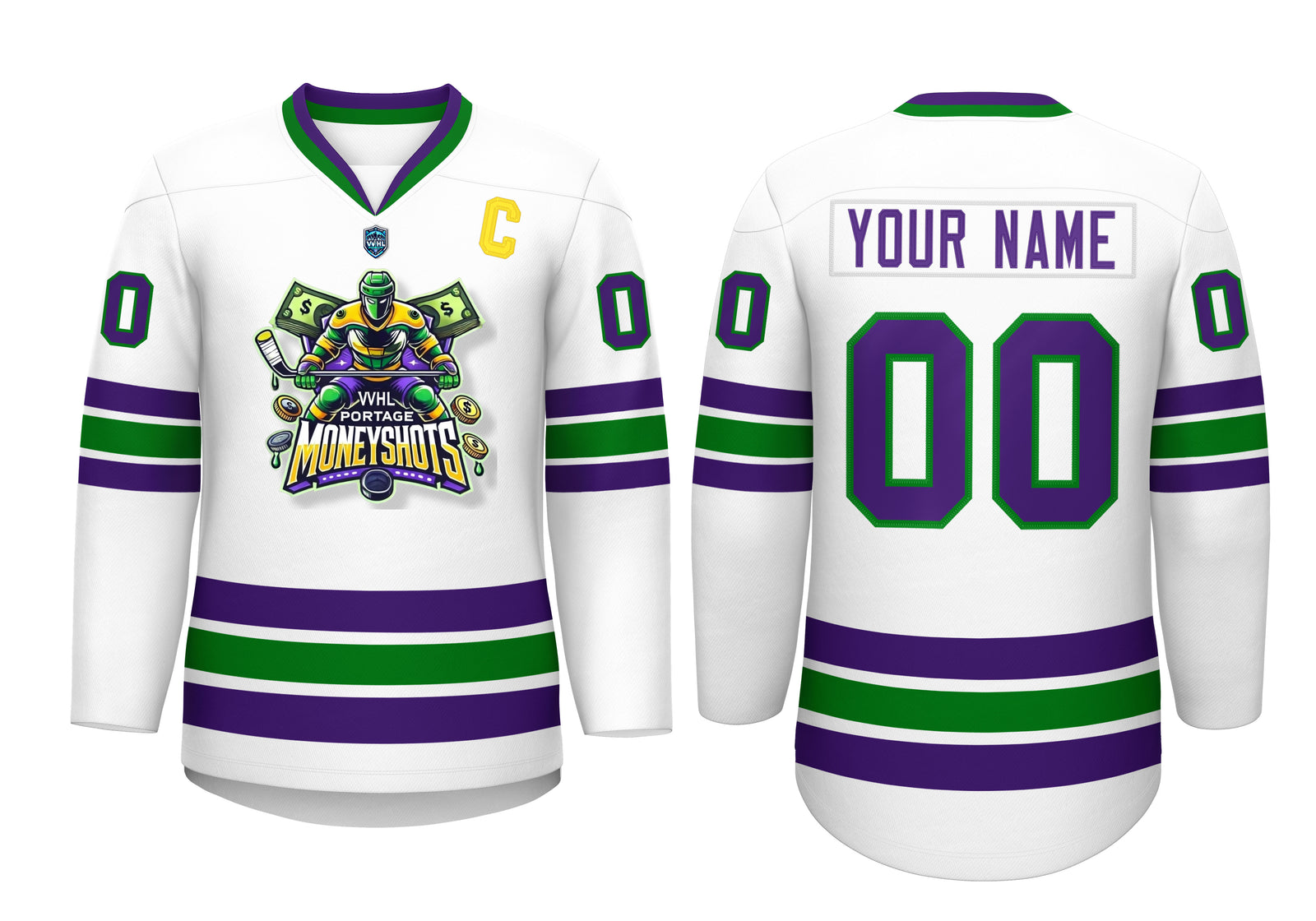VVHL Portage Moneyshots Green White Hockey Jersey