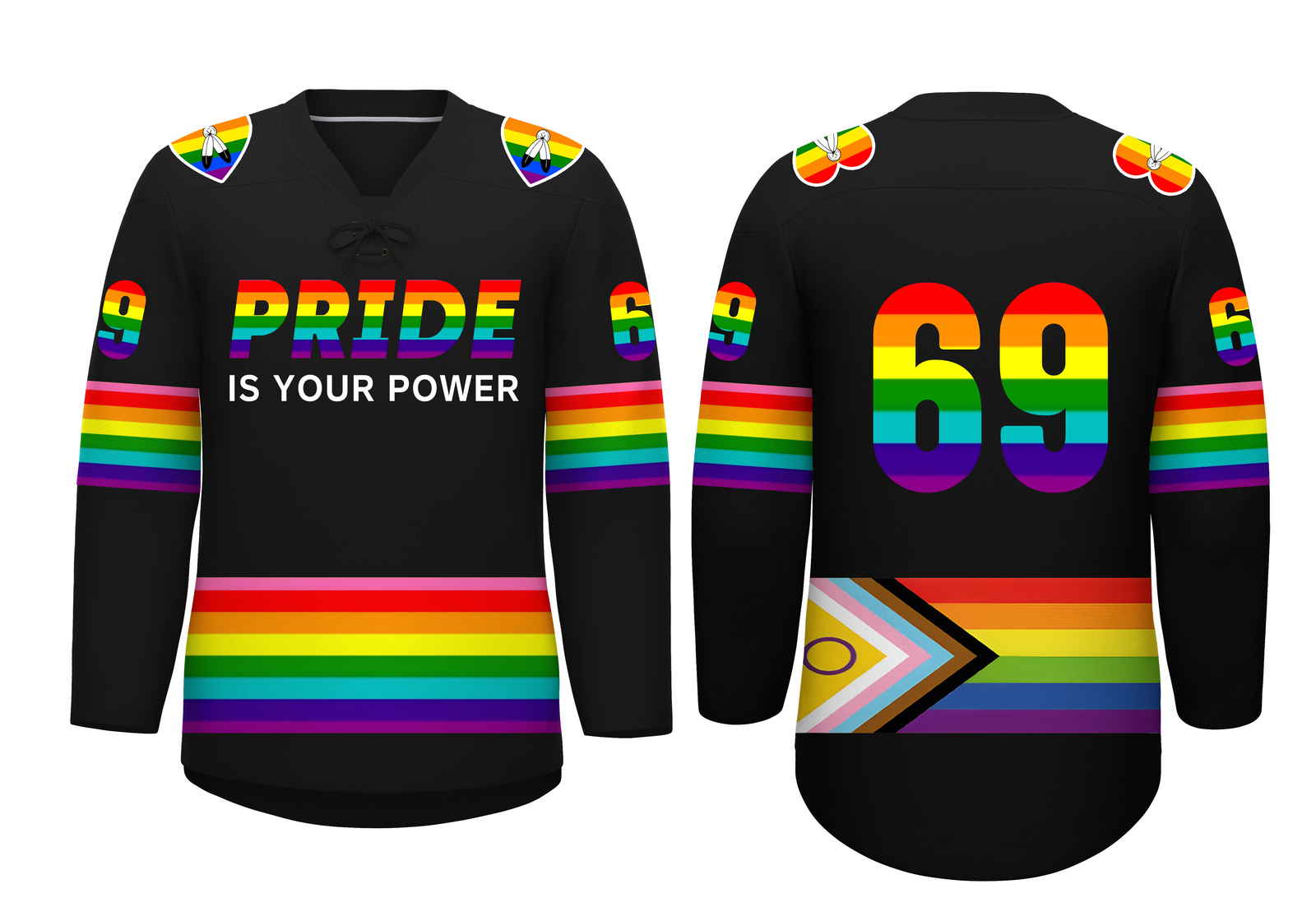 Custom Black Old Gold White Personalized Classic Lace-Up Neck Hockey Jersey ¨C Jen & Shawnee Collaboration Edition