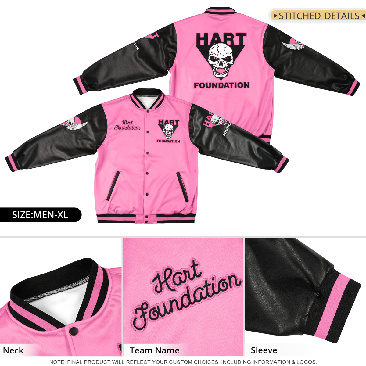 Custom Light Blue Pink White Raglan Sleeves Varsity Full-Snap Leather Sleeves Letterman Jacket| KXKSHOP